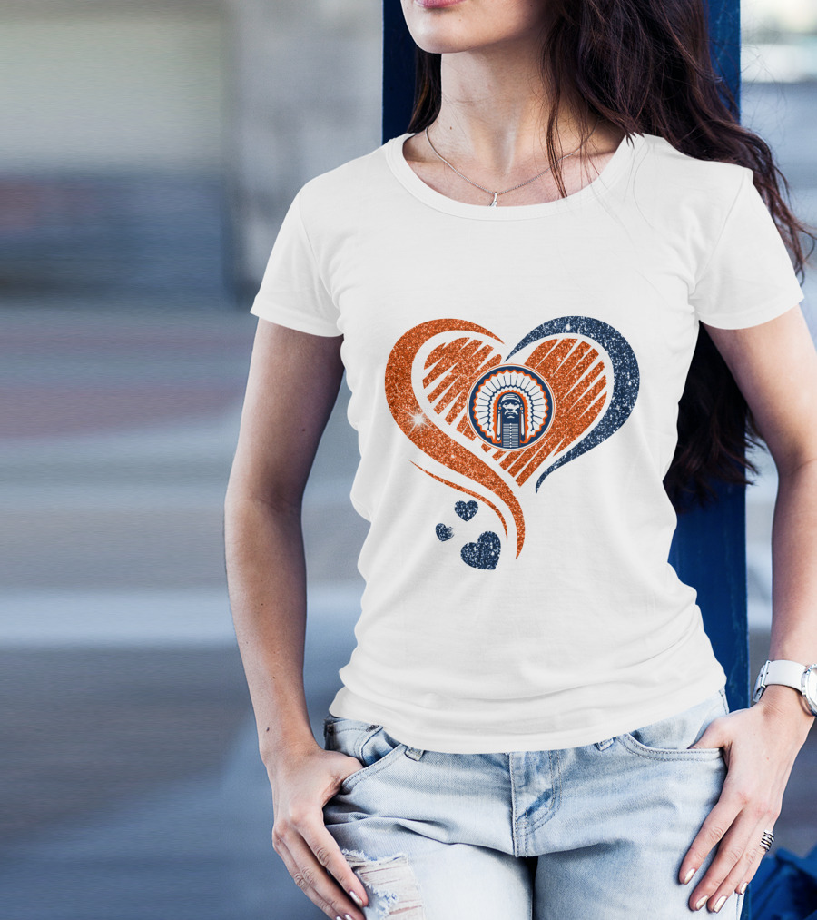 ILLINOIS HEARTS CHIEF GLITTER BLUE AND ORANGE HEARTS T-Shirt