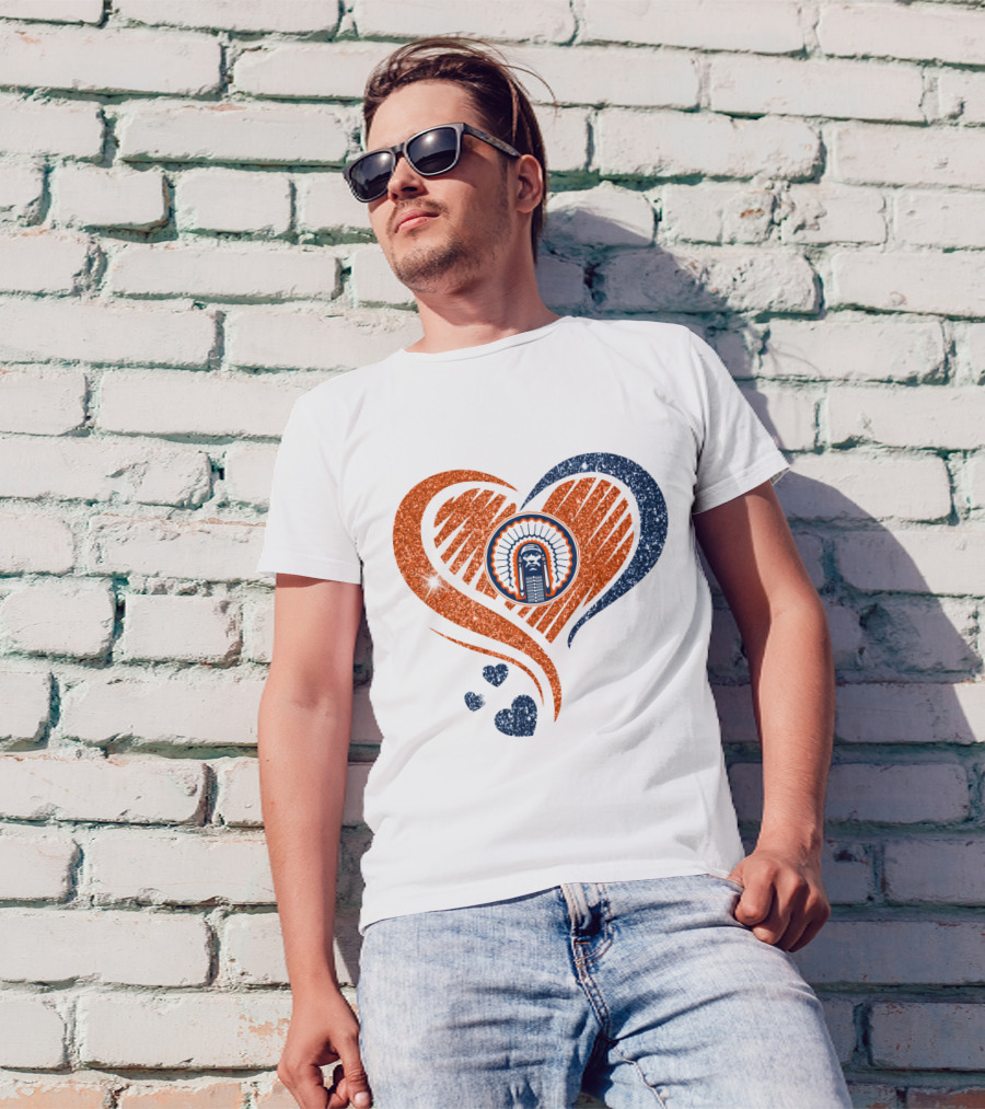 ILLINOIS HEARTS CHIEF GLITTER BLUE AND ORANGE HEARTS T-Shirt