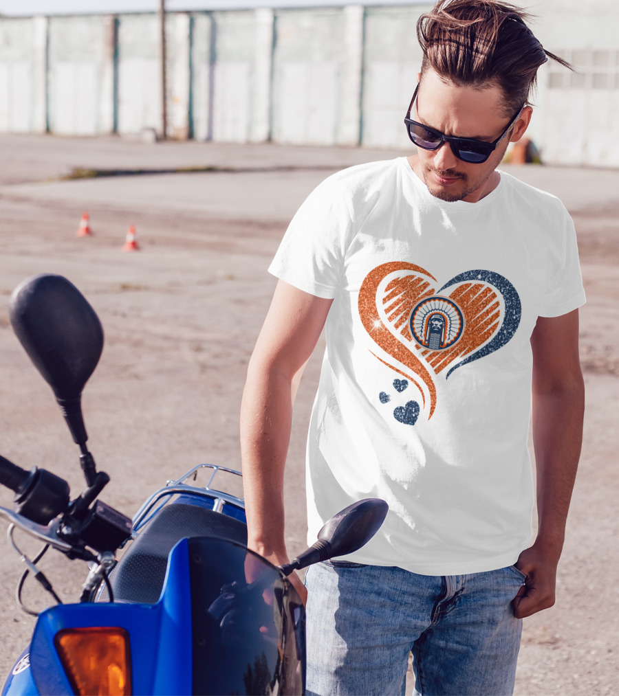 ILLINOIS HEARTS CHIEF GLITTER BLUE AND ORANGE HEARTS T-Shirt