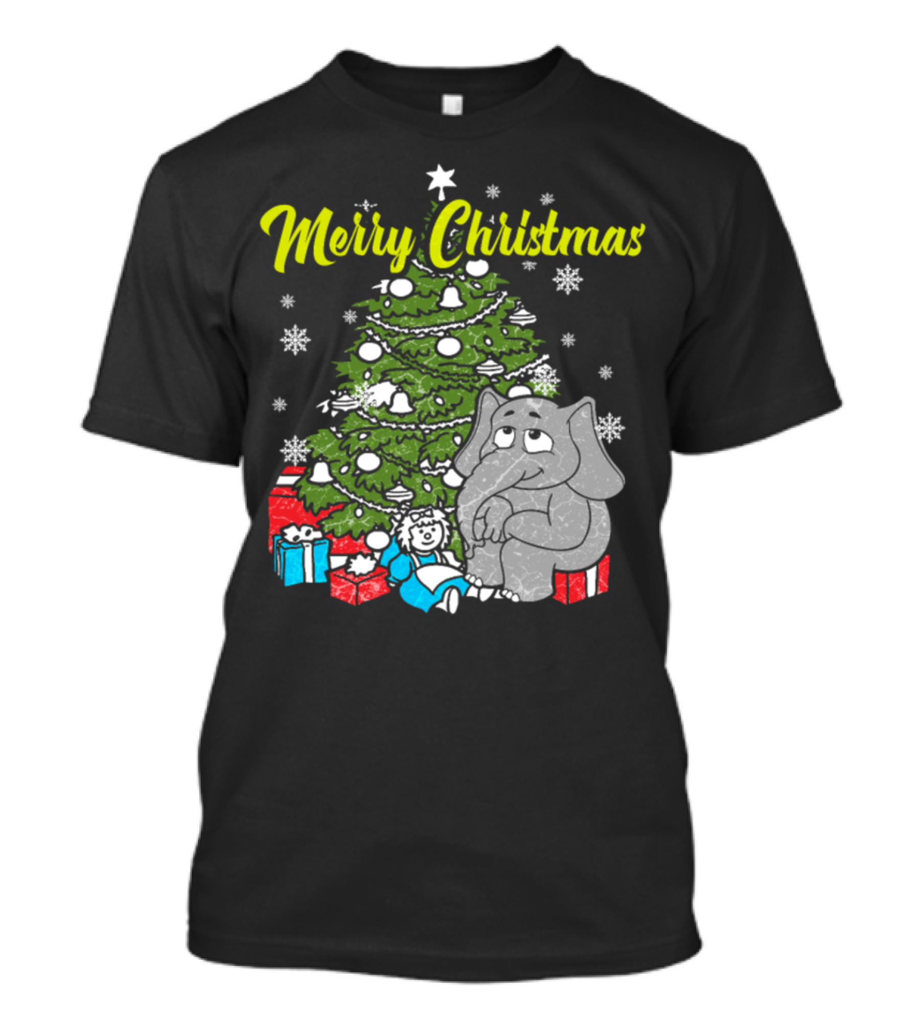 Merry Christmas Elephant Snowflake Tree And Presents T-Shirt