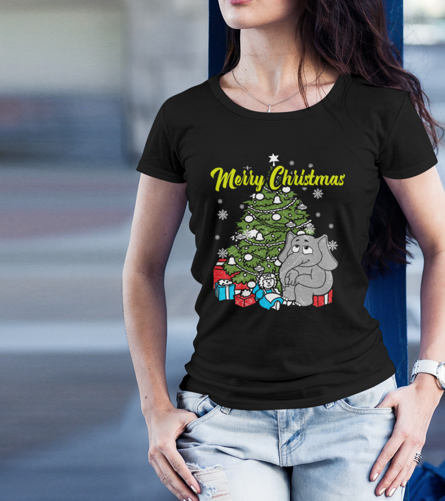 Merry Christmas Elephant Snowflake Tree And Presents T-Shirt