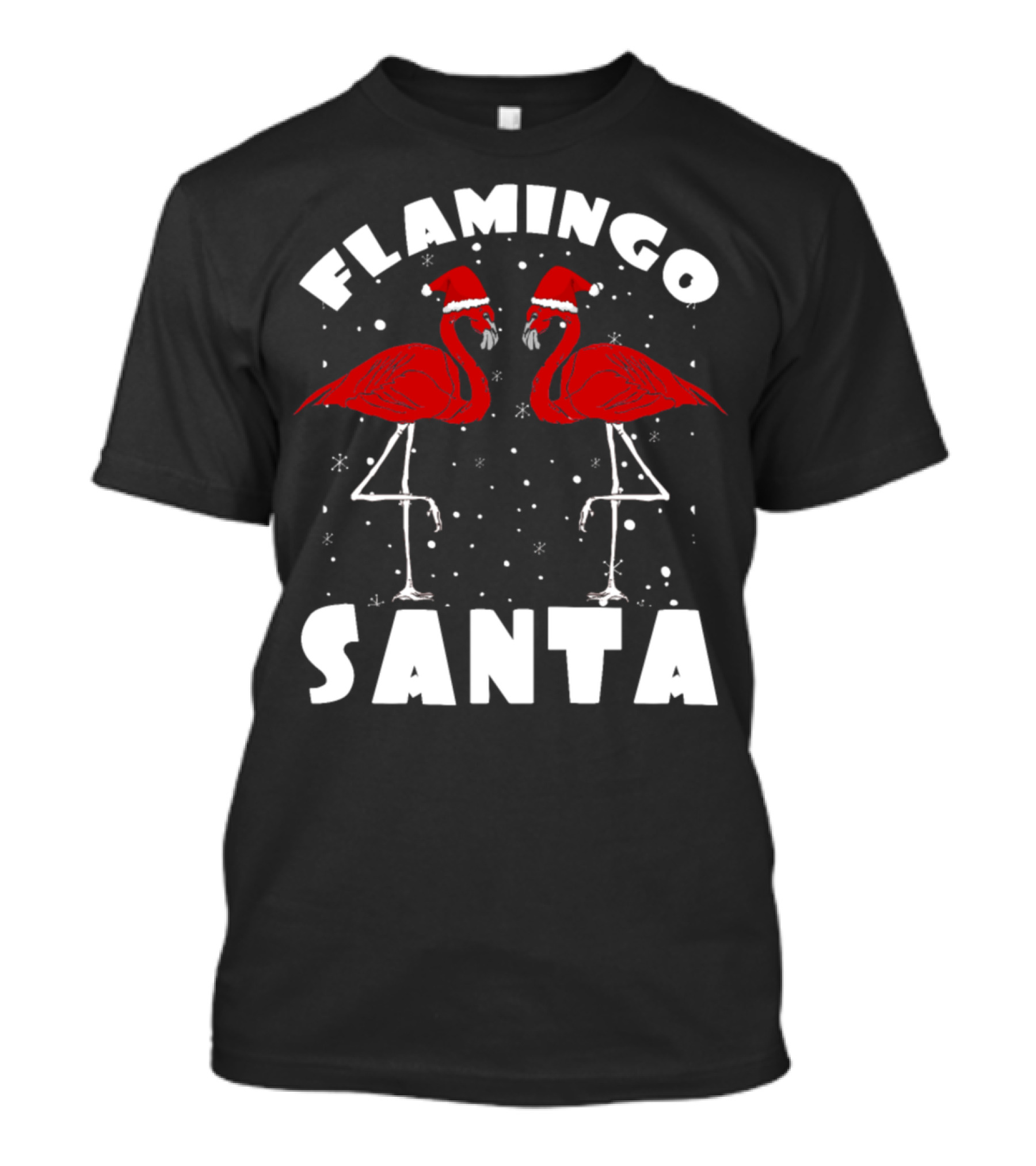 Flamingo Santa Christmas Snow Holiday Scene T-Shirt