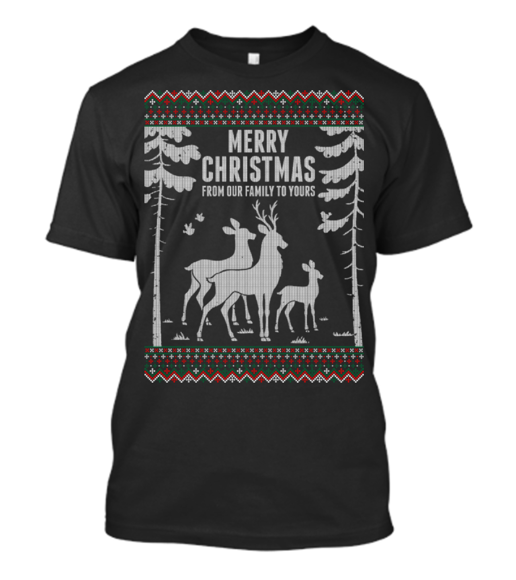 Merry Christmas From Our Family To Yours Deer Forest Scene T-Shirt