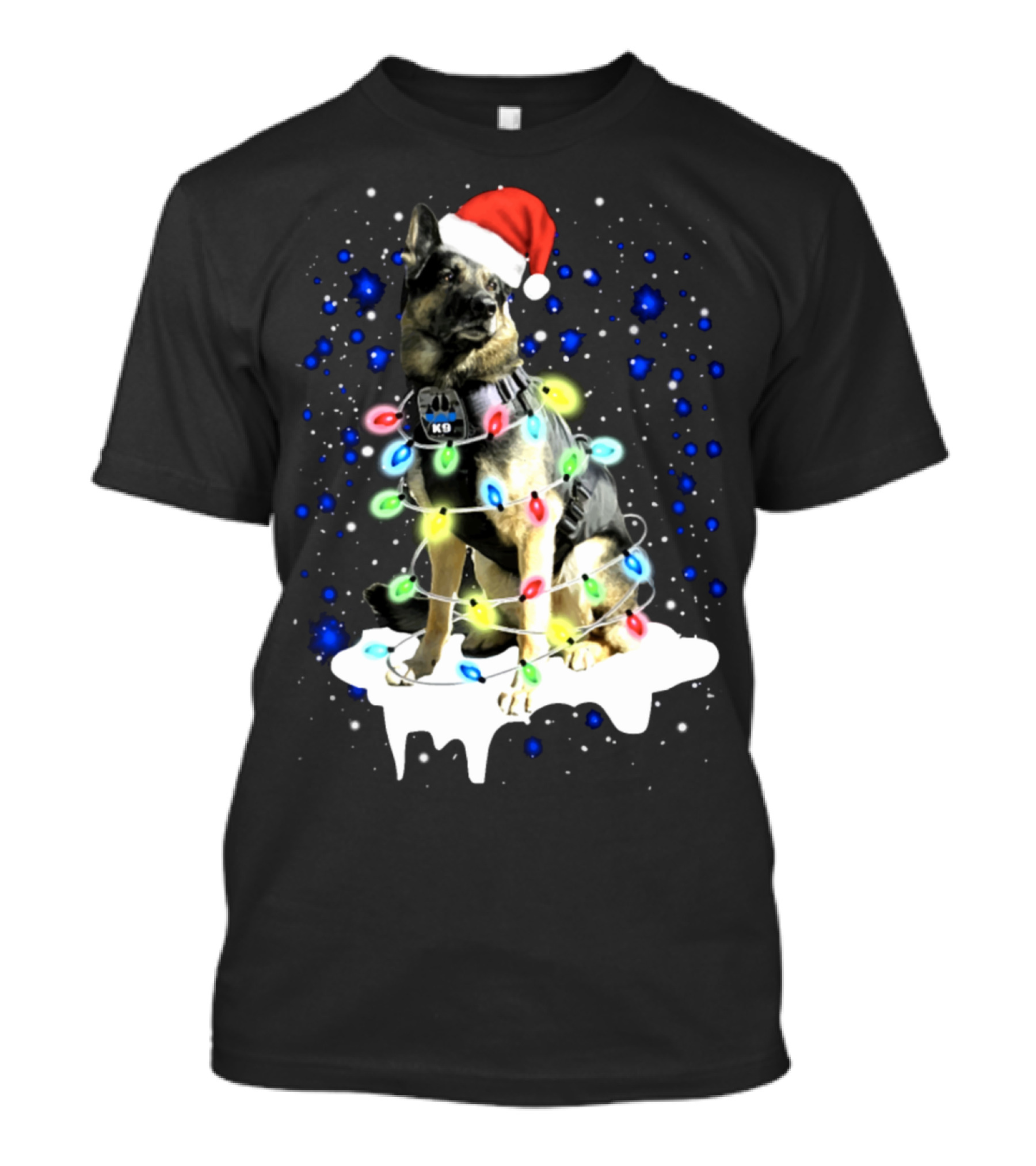 K9 Christmas Dog With Santa Hat And Holiday Lights T-Shirt
