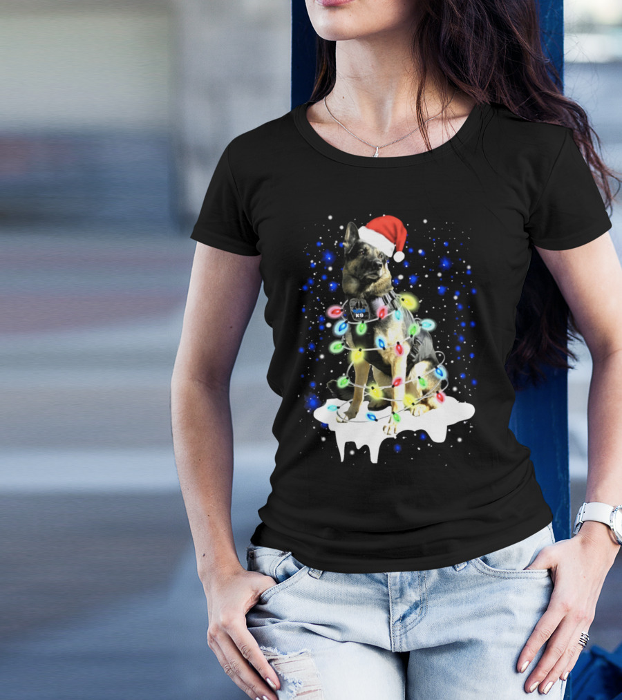 K9 Christmas Dog With Santa Hat And Holiday Lights T-Shirt
