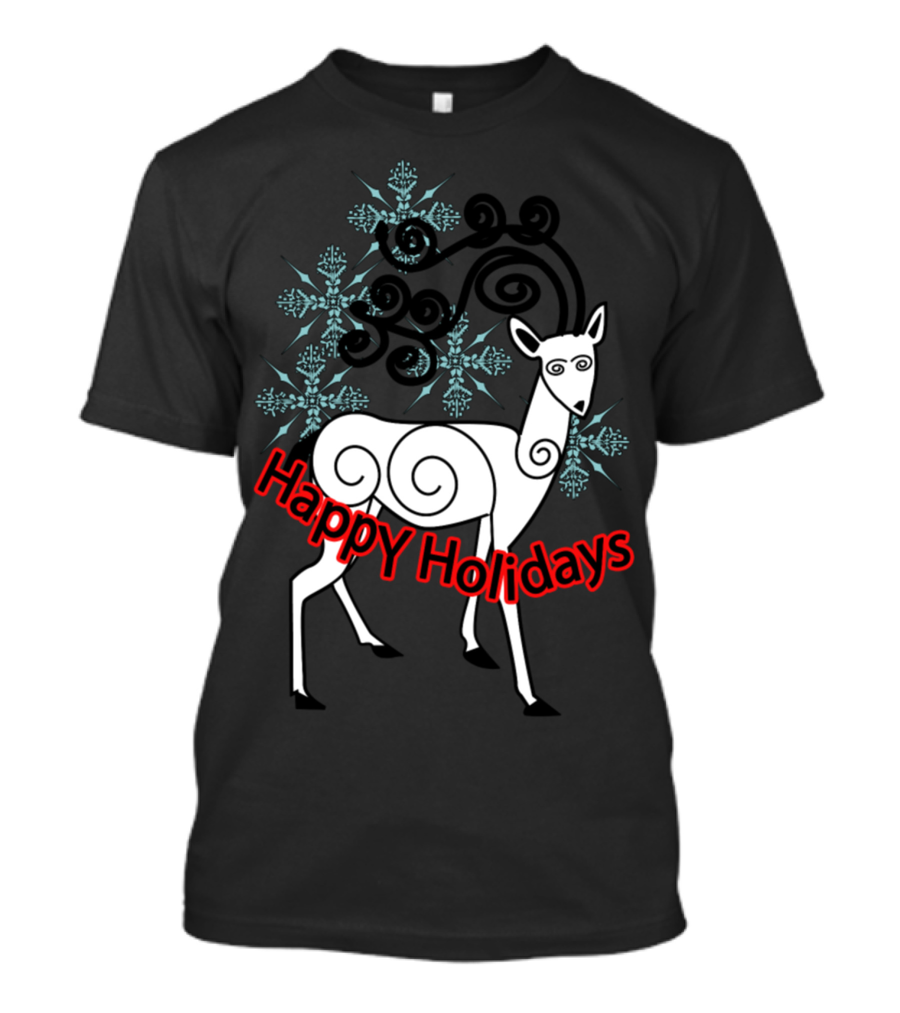 Happy Holidays Reindeer With Snowflakes Swirls T-Shirt