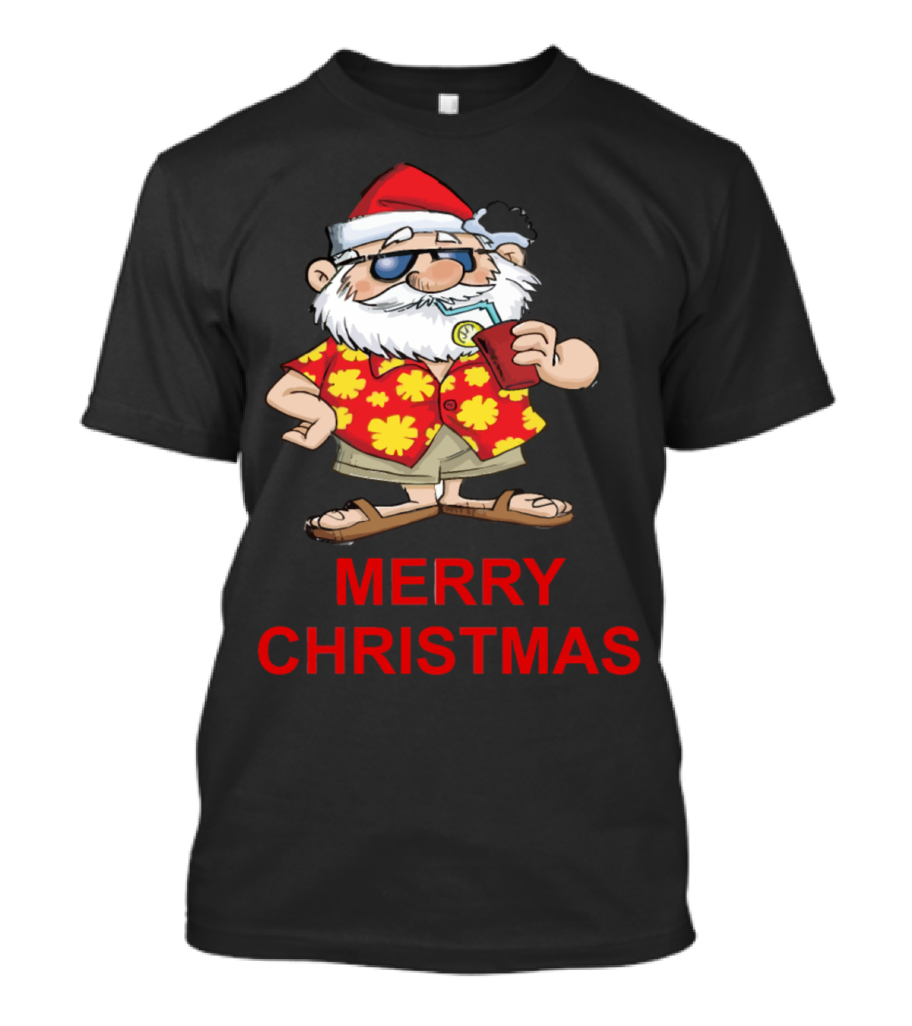 Merry Christmas Santa In Tropical Hawaiian T-Shirt