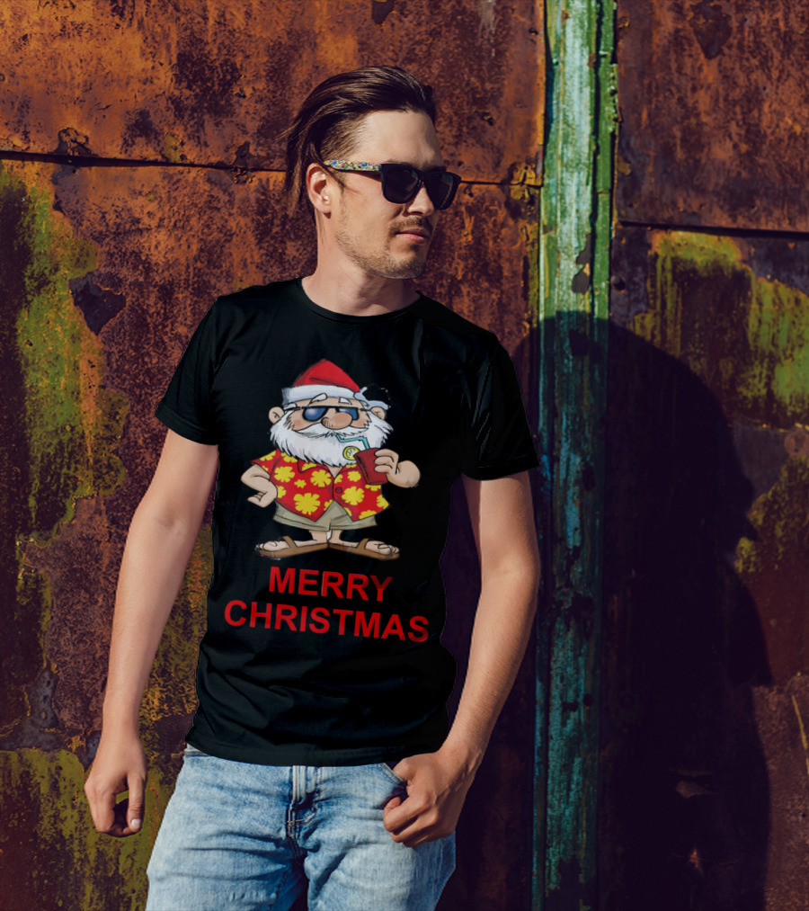 Merry Christmas Santa In Tropical Hawaiian T-Shirt