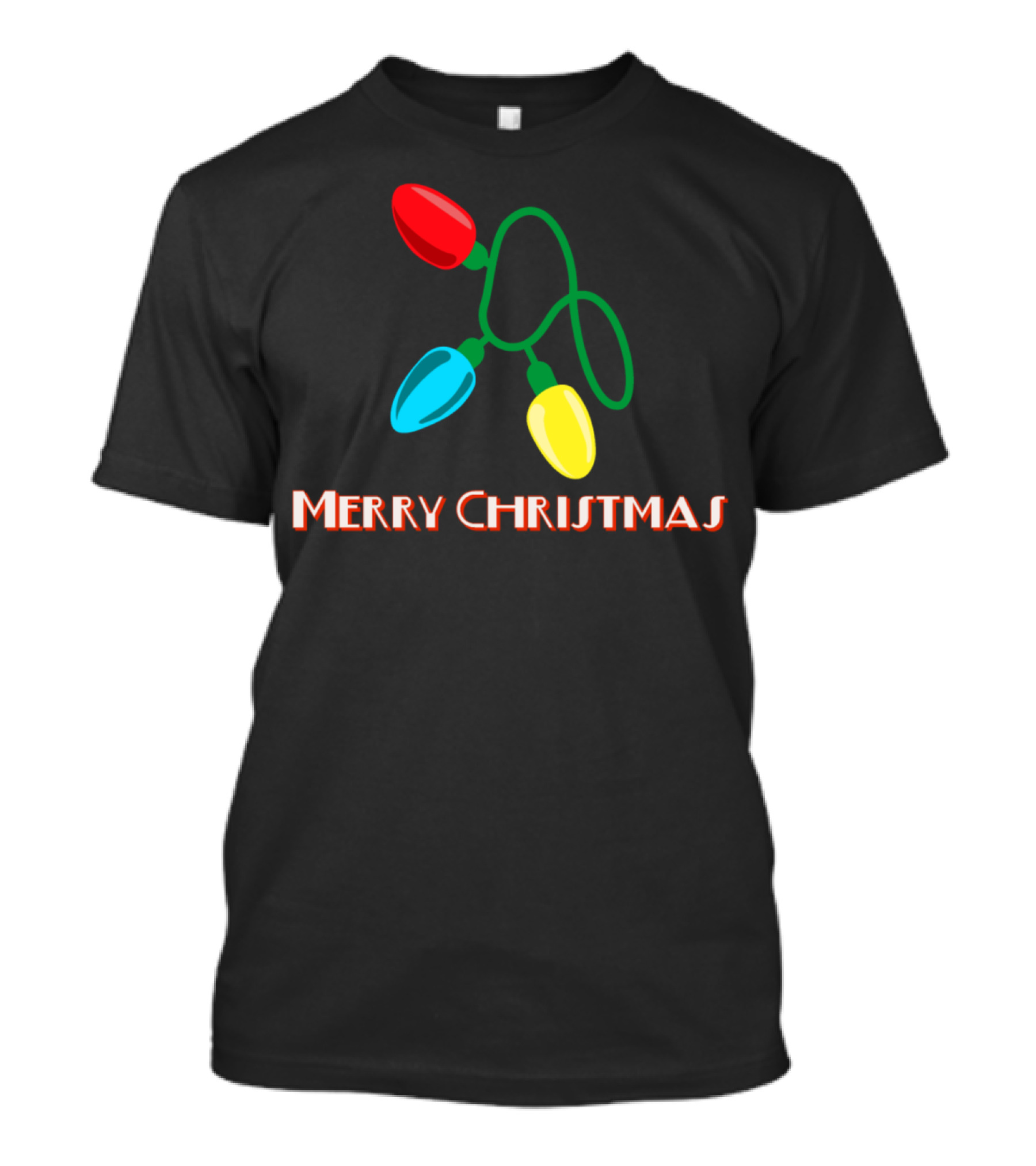 Merry Christmas Festive Lights Red Blue Yellow Bulbs T-Shirt