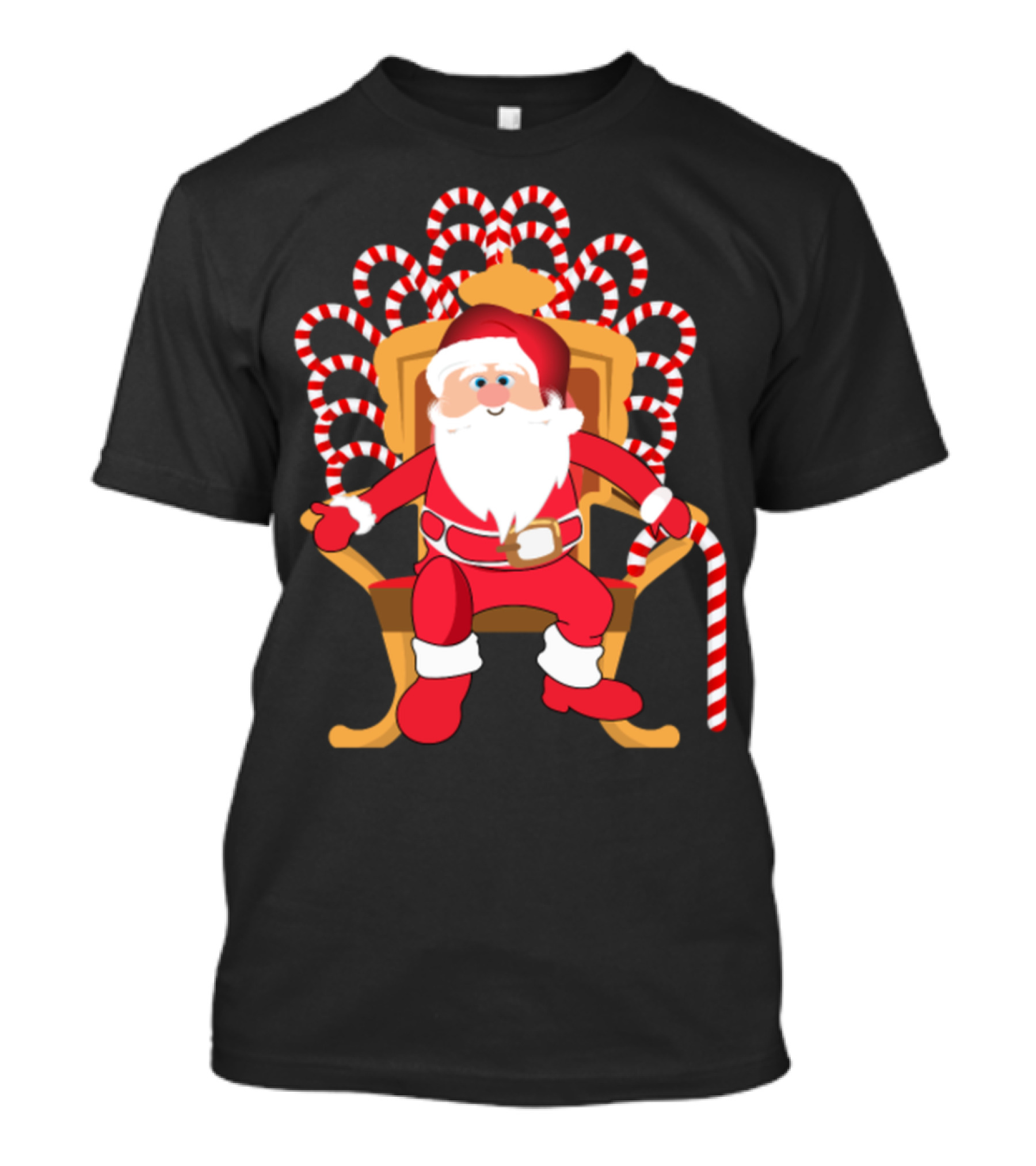 Merry Christmas Santa On Candy Cane Throne For Family Time T-Shirt