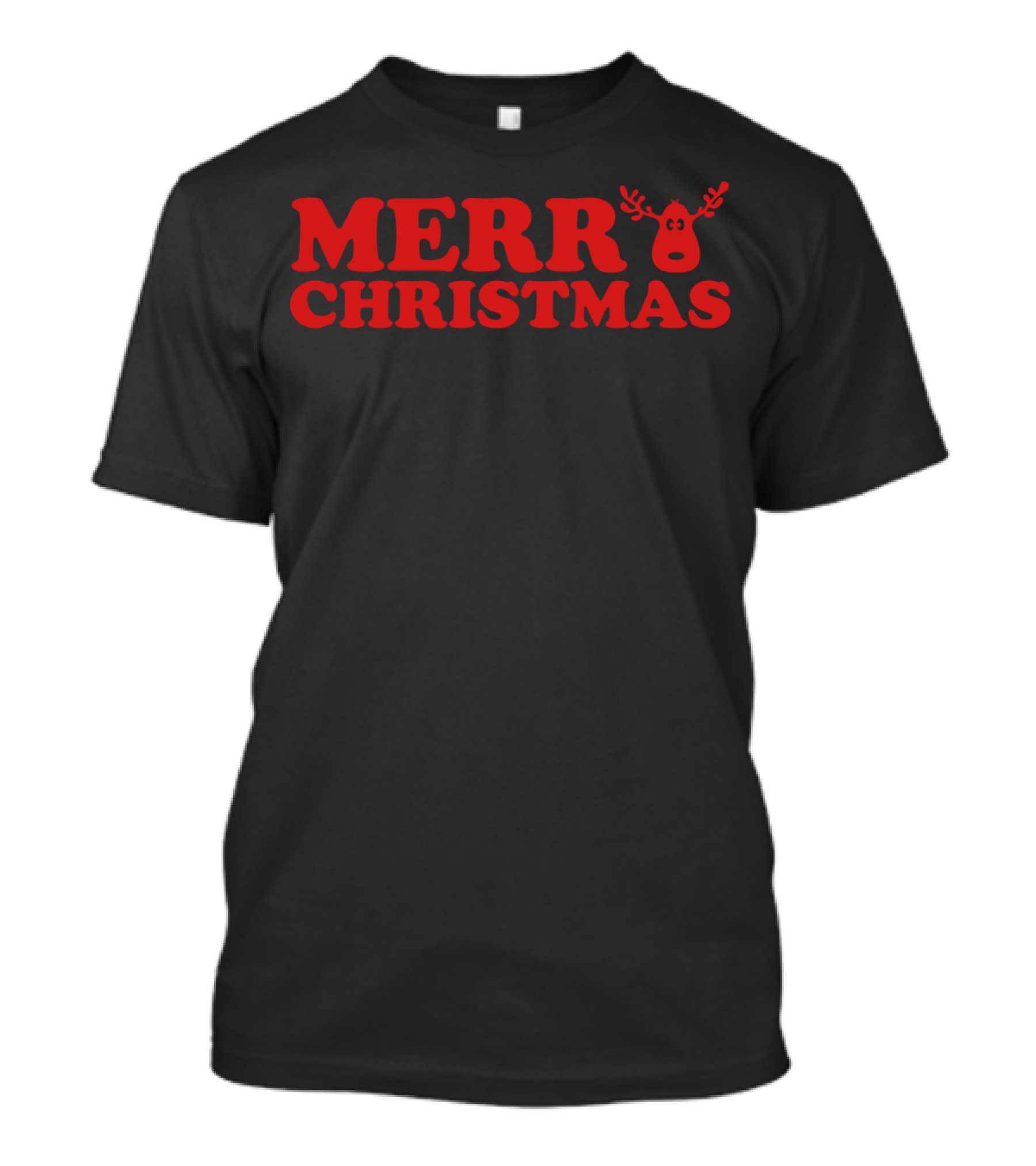Merry Christmas Moose Reindeer Caribou Elk Red Antler Text T-Shirt
