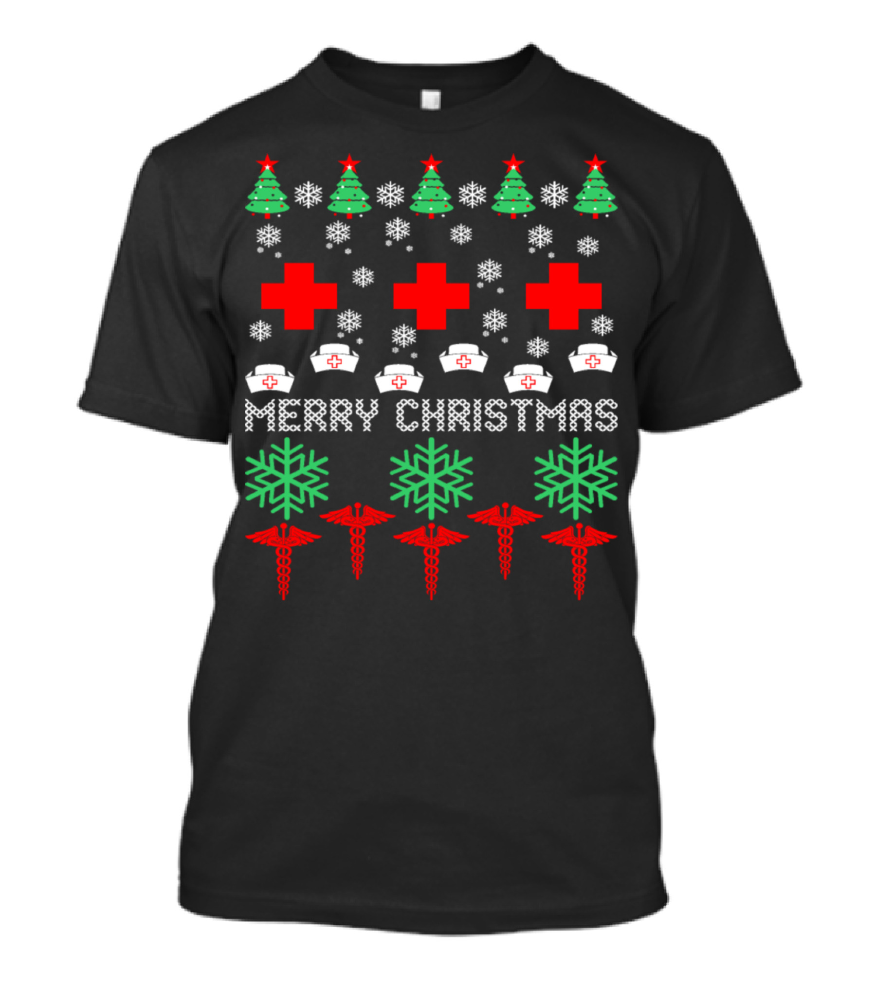 Merry Christmas Nurse CNA Snowflakes Cross Symbols Ugly T-Shirt