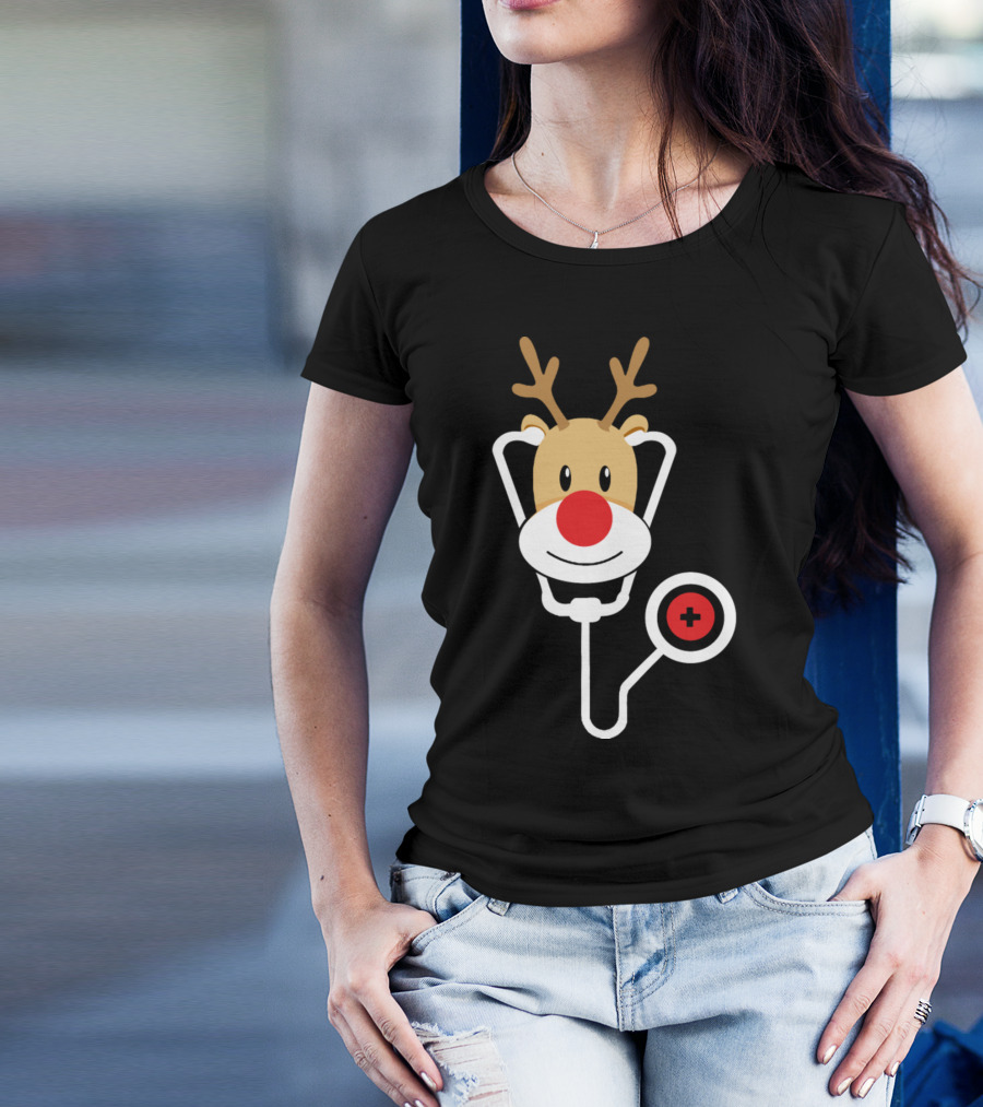 Merry Christmas Nurse Reindeer Stethoscope T-Shirt