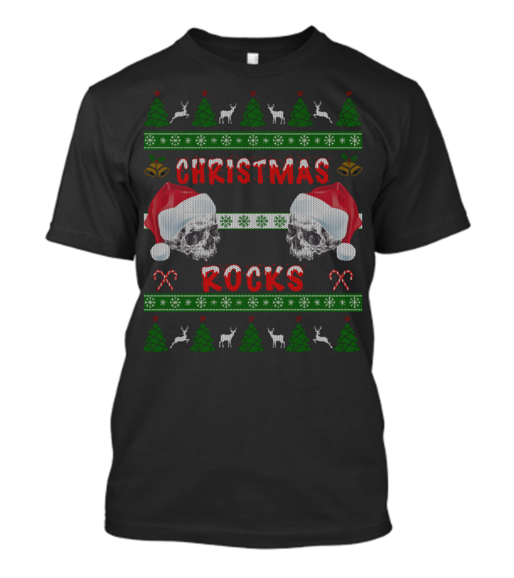 Christmas Rocks Skulls With Santa Hats Ugly T-Shirt