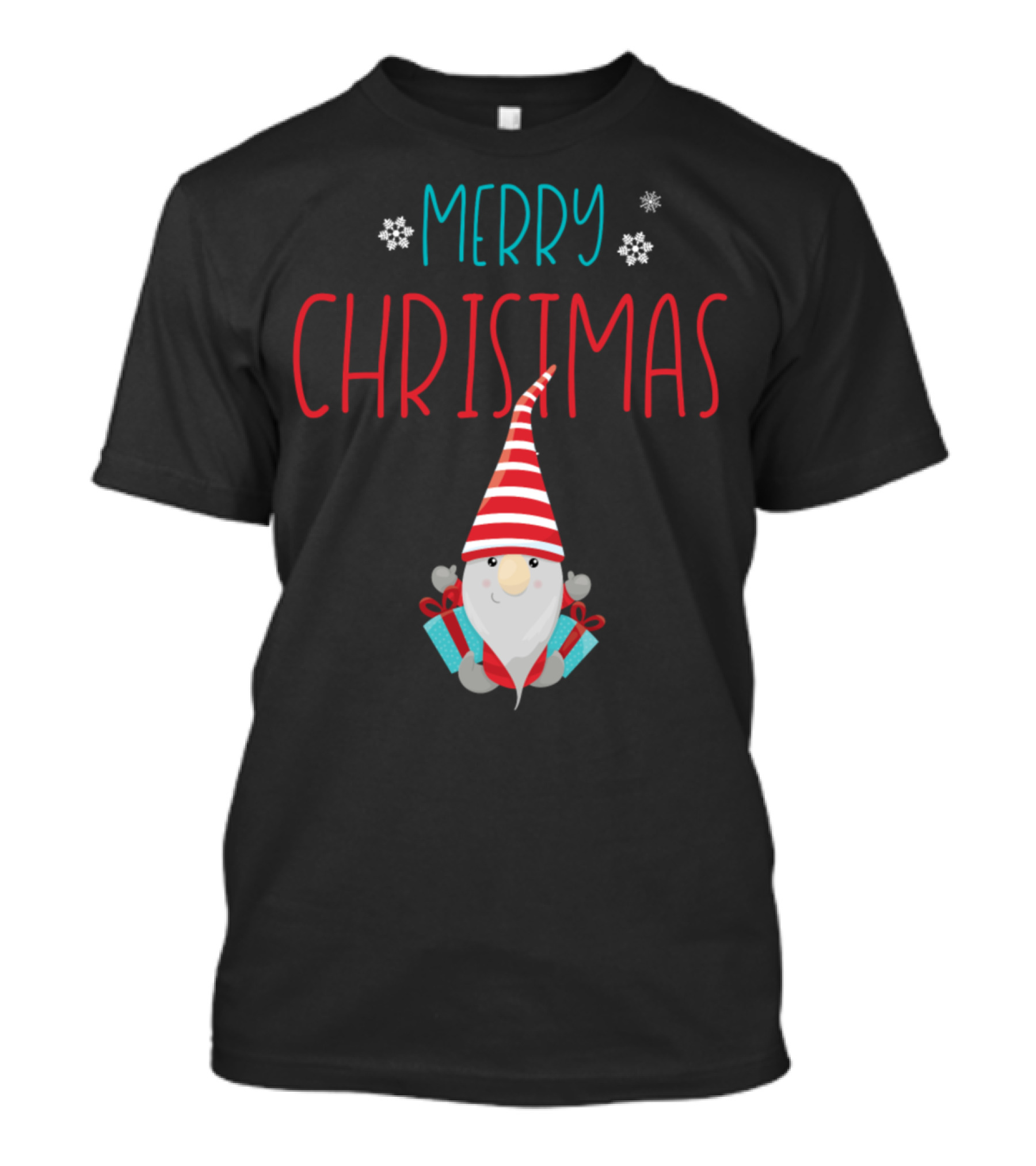 Merry Christmas Santa Dwarf With Gifts And Striped Hat T-Shirt