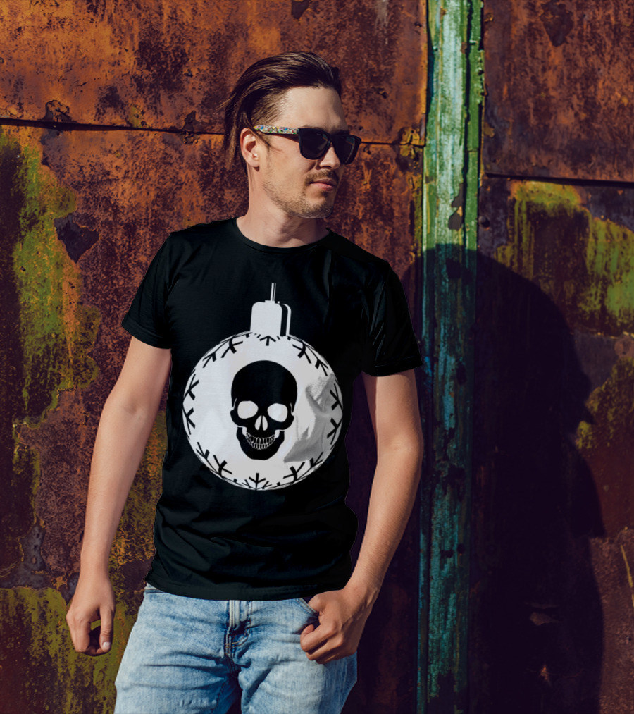 Merry Christmas Skull Ornament 8D T-Shirt