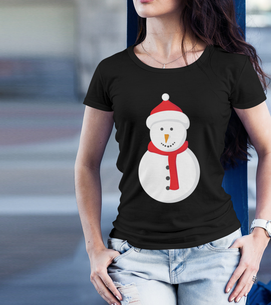 Merry Christmas Snowman With Red Hat And Scarf T-Shirt