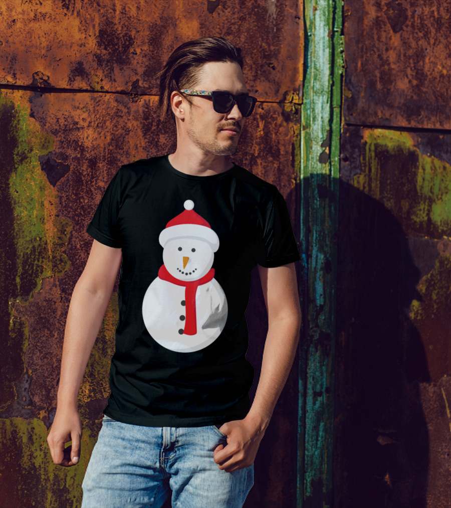 Merry Christmas Snowman With Red Hat And Scarf T-Shirt