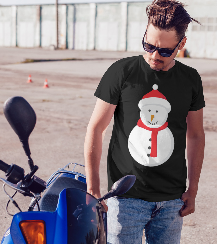 Merry Christmas Snowman With Red Hat And Scarf T-Shirt