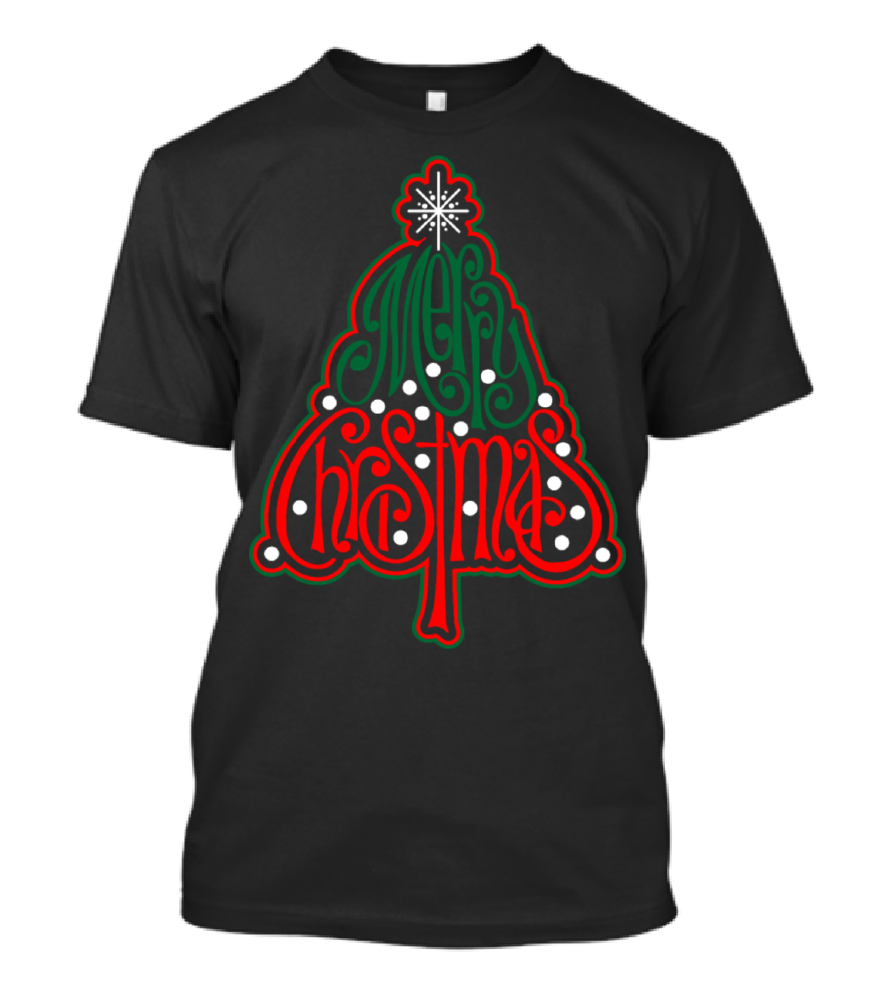 Merry Christmas Tree Typography Decoration T-Shirt