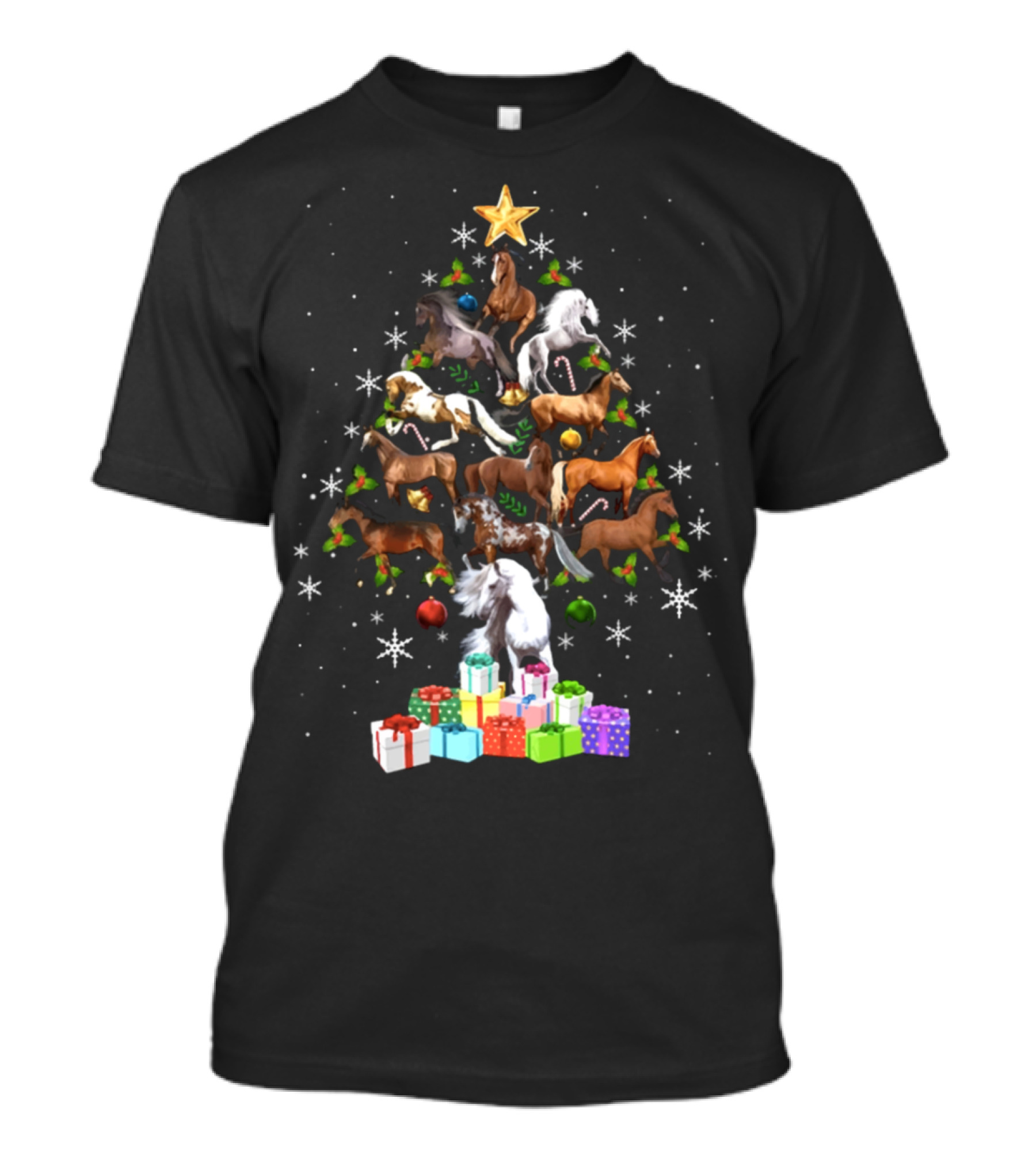 Merry Christmas Tree Ride Horse Gift Pyramid T-Shirt