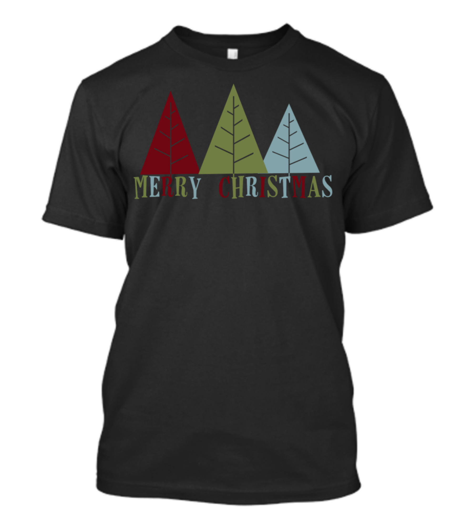 Merry Christmas Tri-Trees Red Green Blue T-Shirt