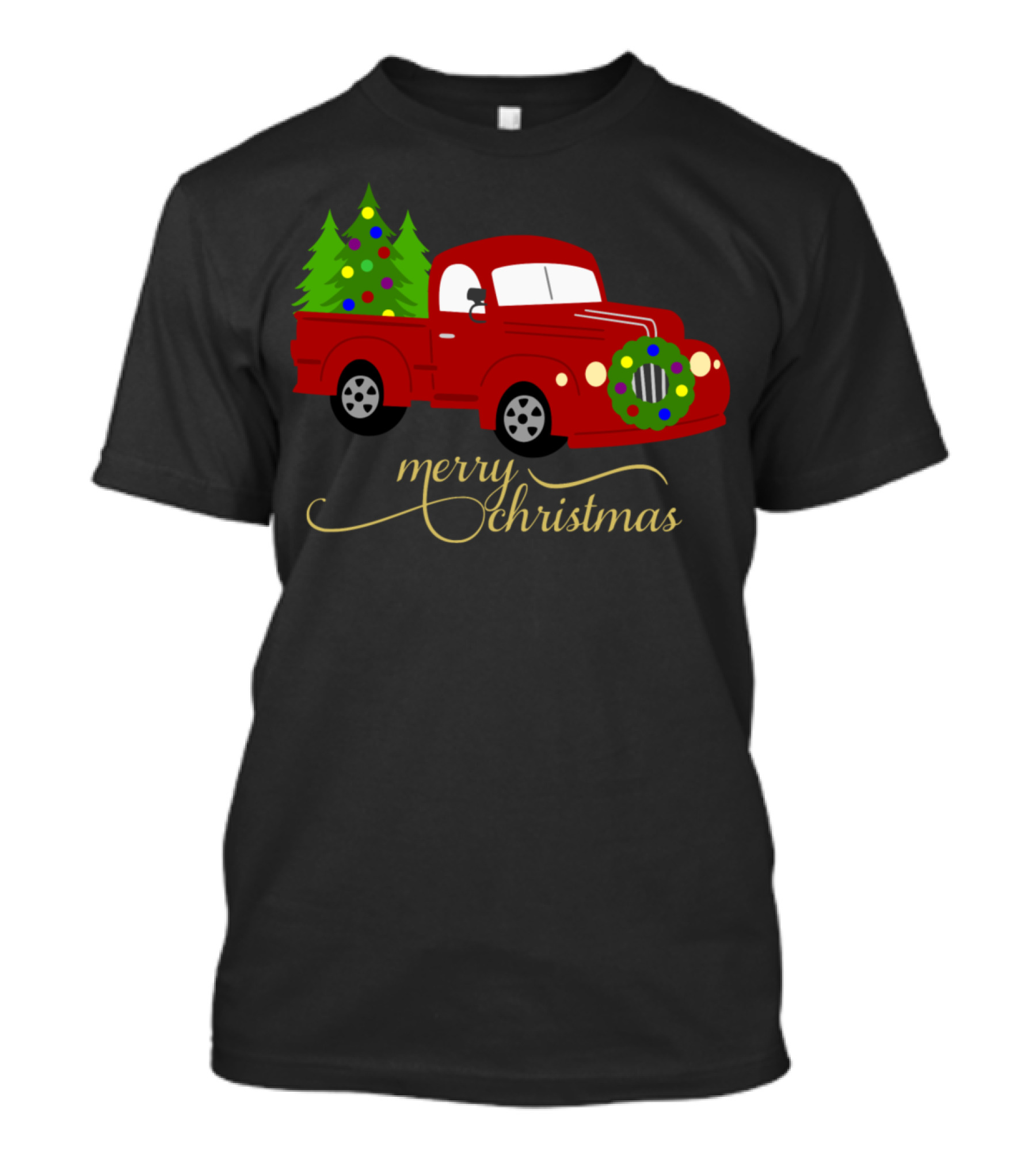 Merry Christmas Red Vintage Truck With Tree And Festive Wreath T-Shirt
