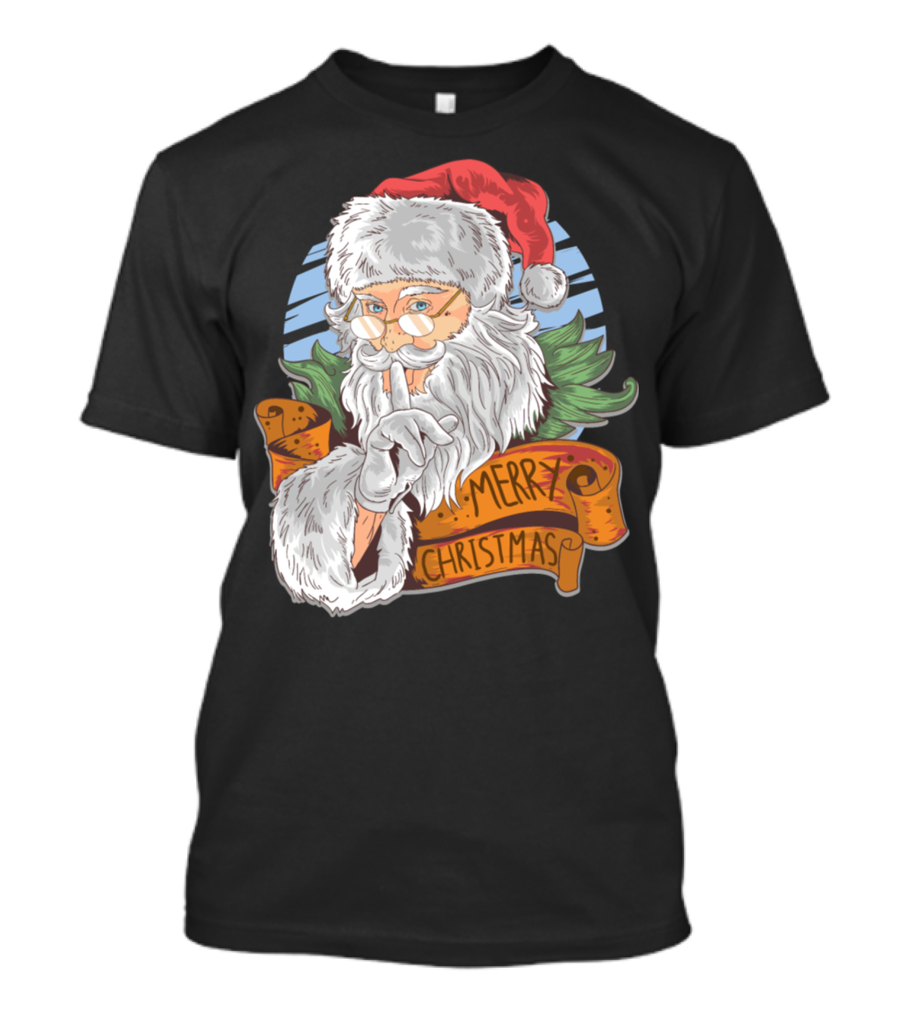 Merry Christmas Vintage Santa Claus With Glasses And Finger To Lips T-Shirt