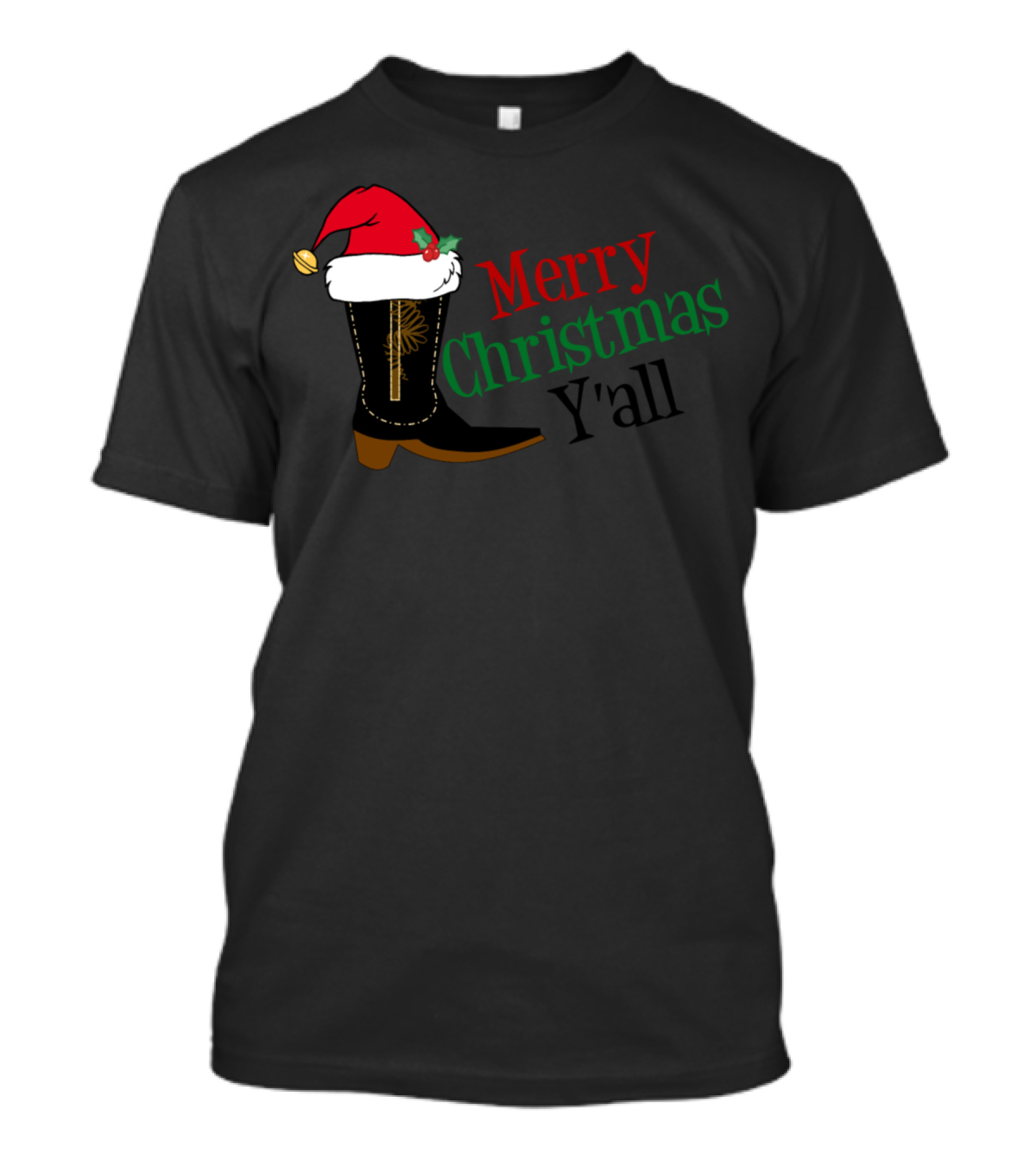 Merry Christmas Y'all Cowboy Santa Hat Western Boot Holiday T-Shirt