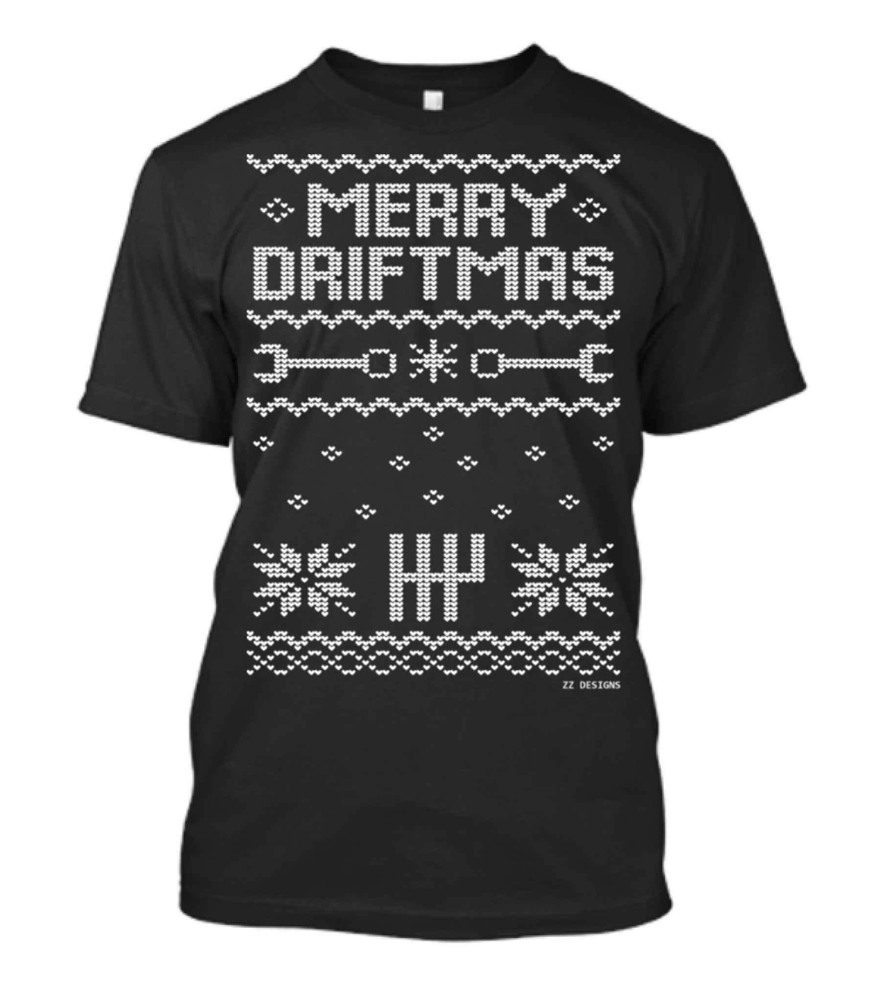 Merry Driftmas Racing Gear Pattern Snowflakes Wrench Shift ZZ T-Shirt