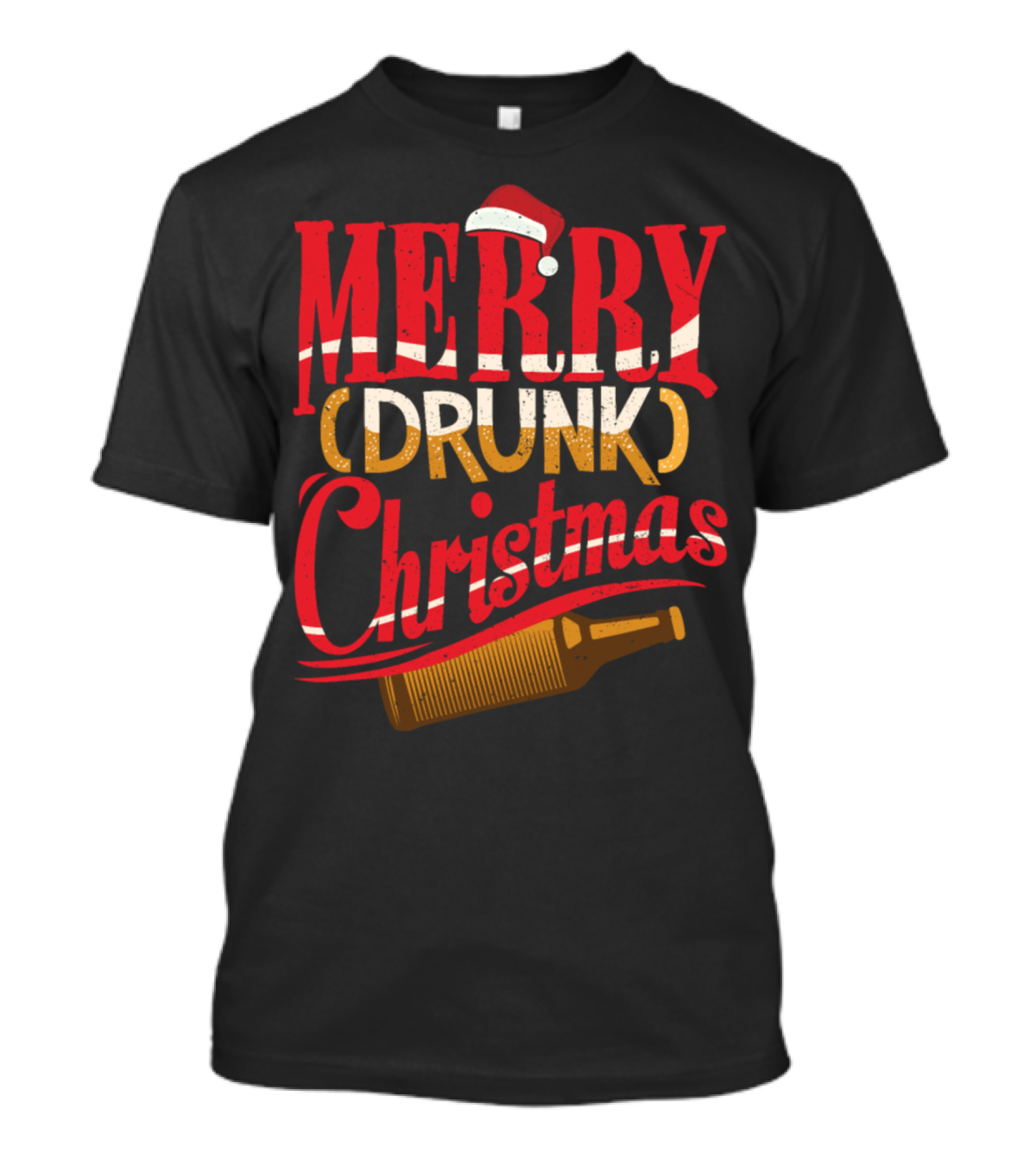 Merry Drunk Christmas Wine Santa Hat With Bottle T-Shirt
