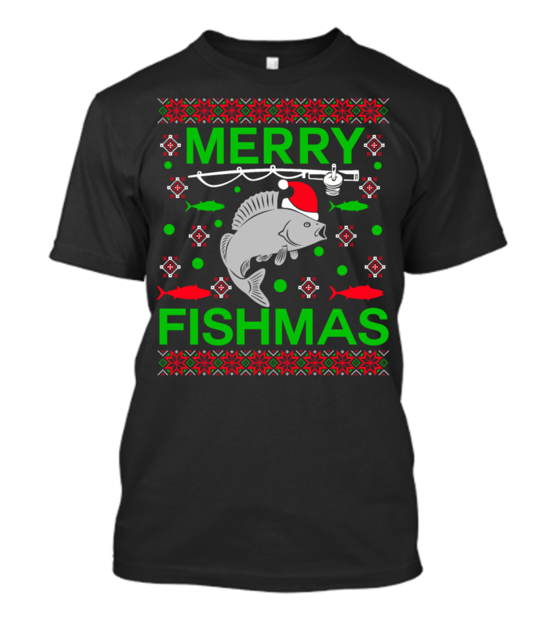Merry Fishmas Santa Hat Fish Christmas Fishing Ugly T-Shirt