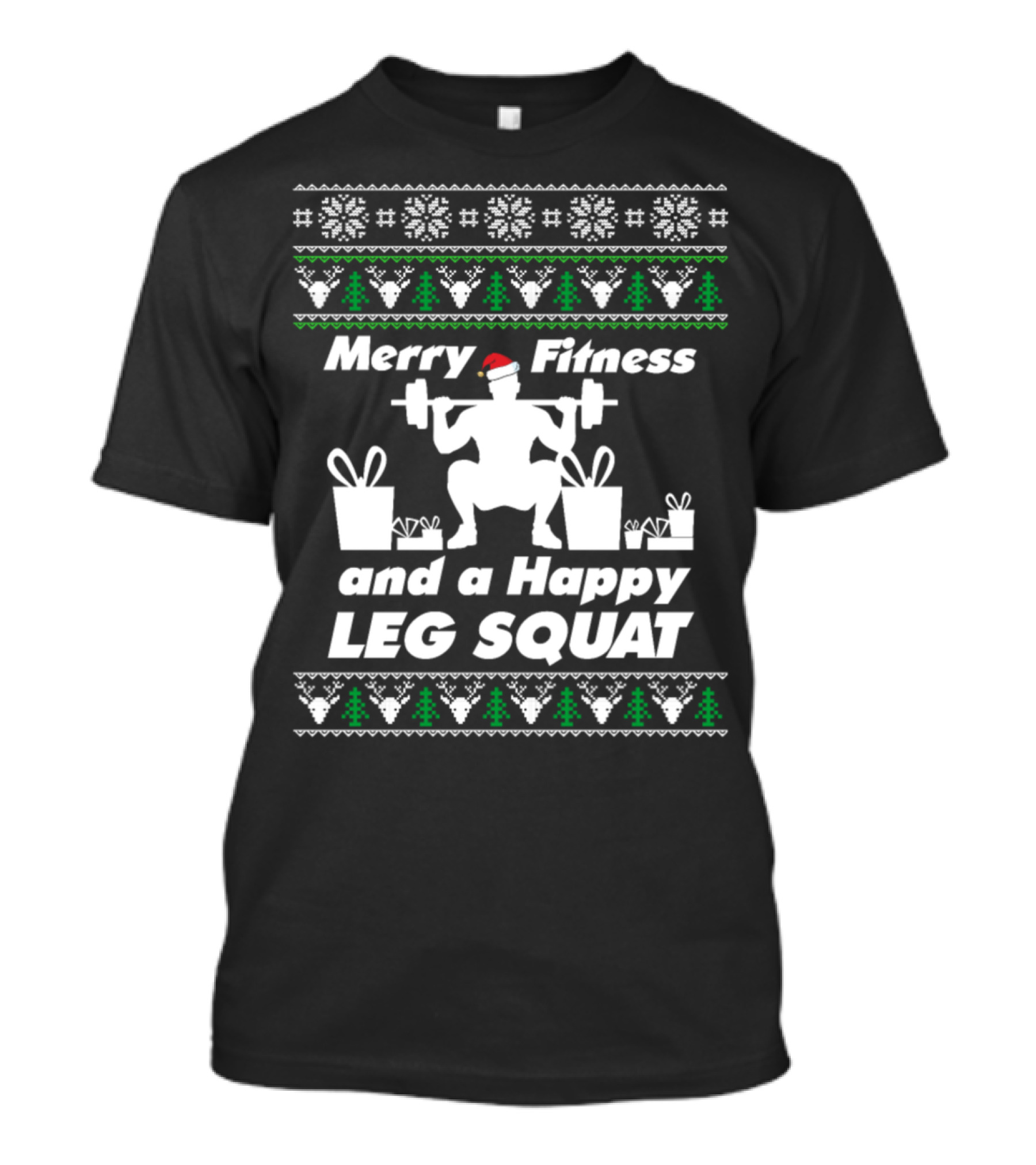 Merry Fitness And A Happy Leg Squat Santa Gym Christmas Decorations Fitness Gifts T-Shirt