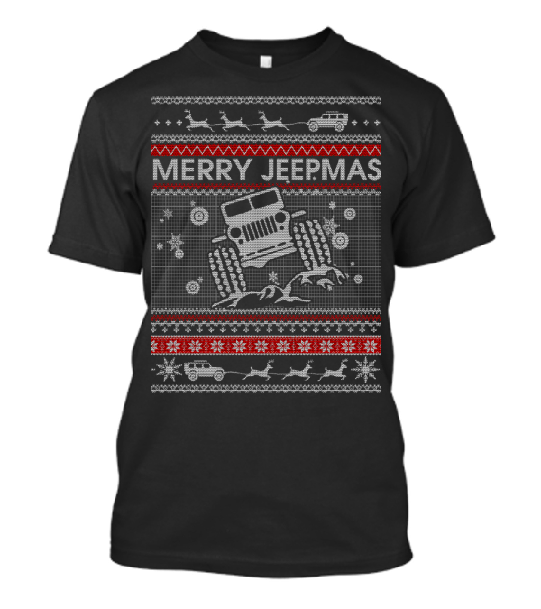 Merry Jeepmas Jeep Off-Road Holiday Sweater Design With Snowflakes And Reindeer T-Shirt