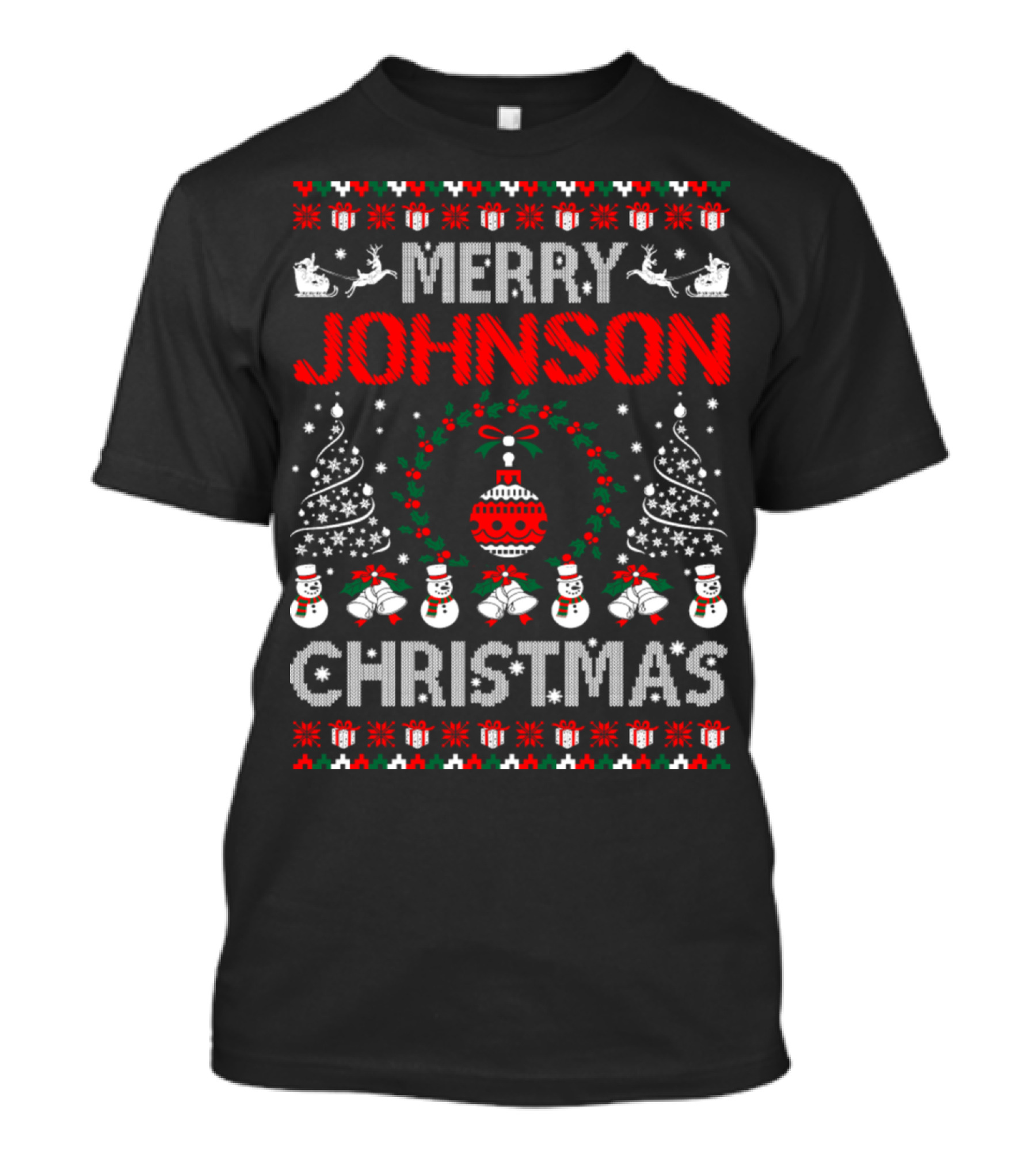 Merry Johnson Christmas Reindeer Wreath Snowmen Ornaments T-Shirt