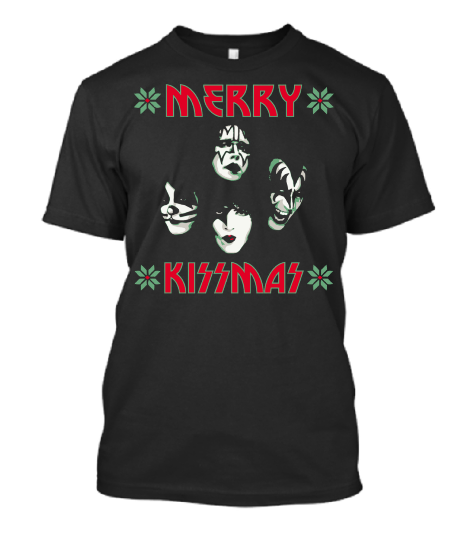 Merry Kissmas With Band Faces And Holiday Motifs T-Shirt