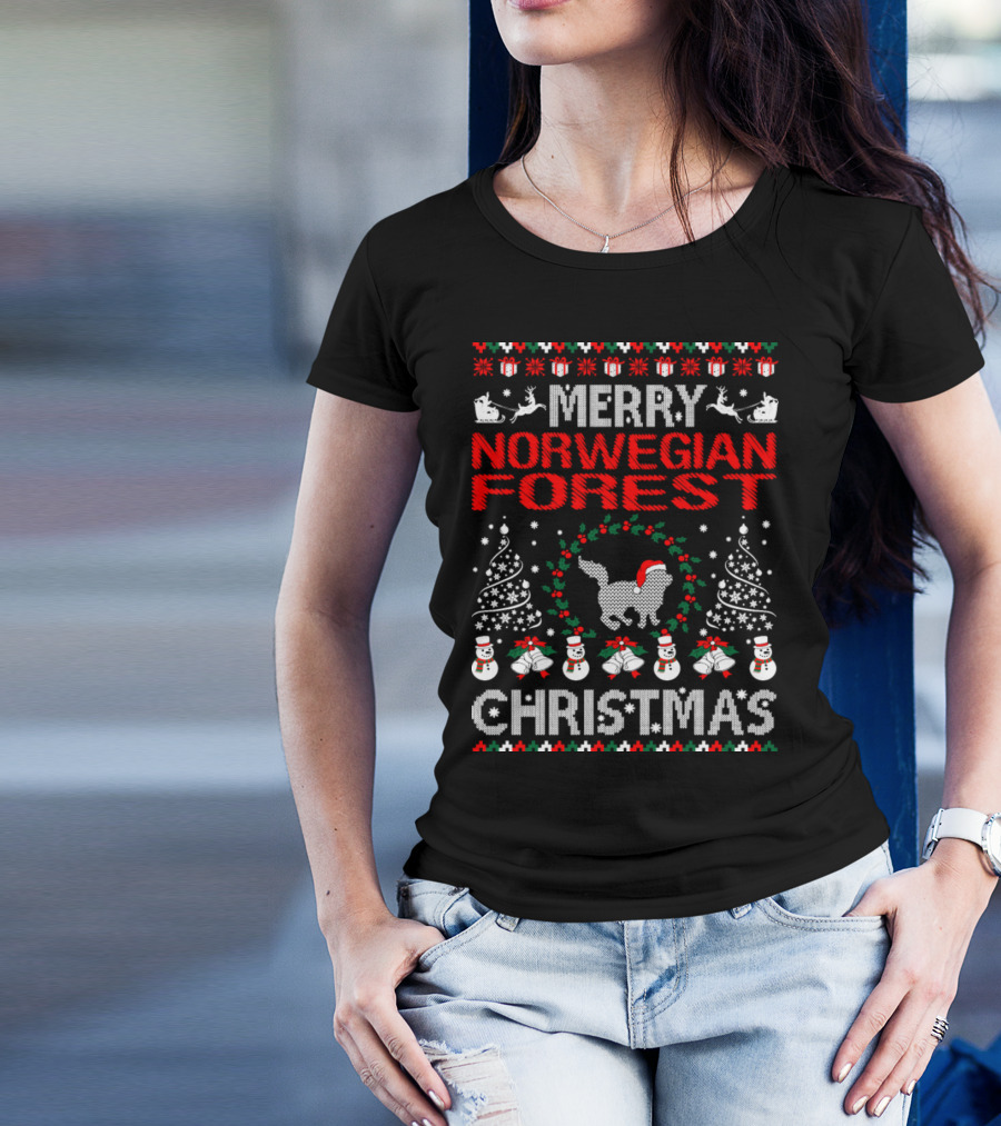 Merry Norwegian Forest Cat Christmas T-Shirt