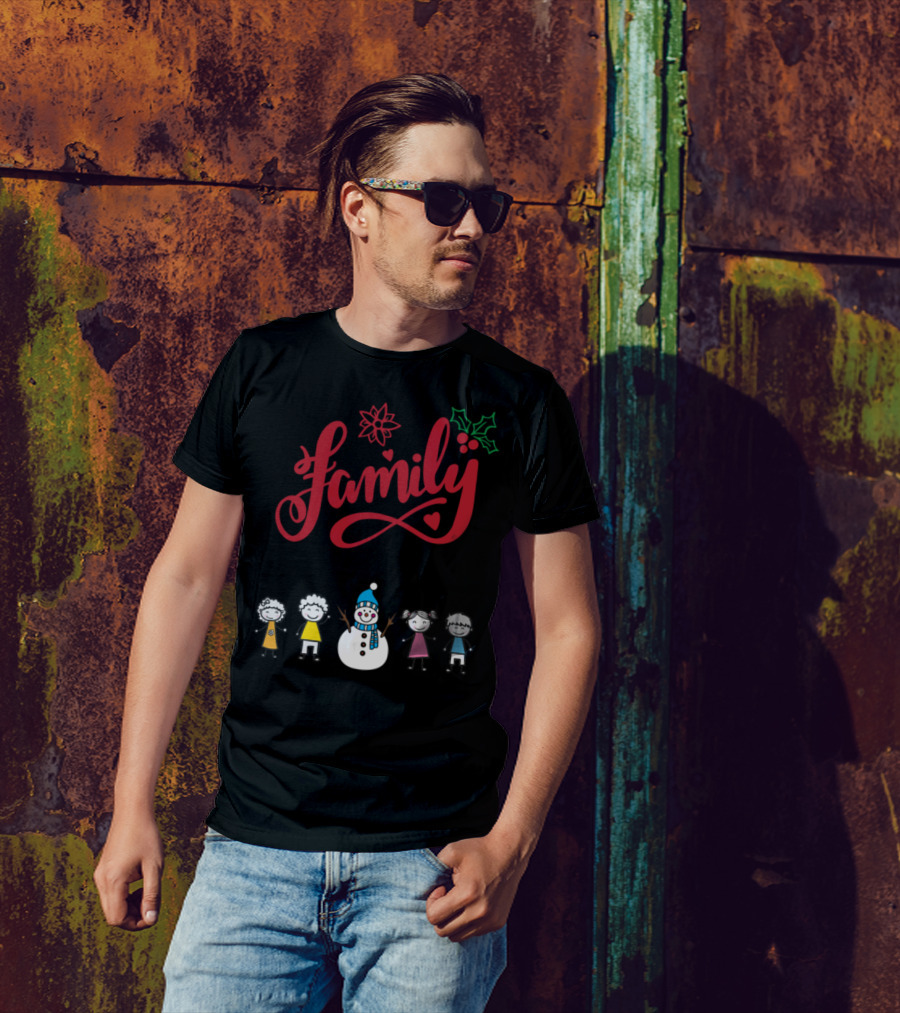 Merry Xmas Christmas Snowman Family Holly Berry Infinity T-Shirt