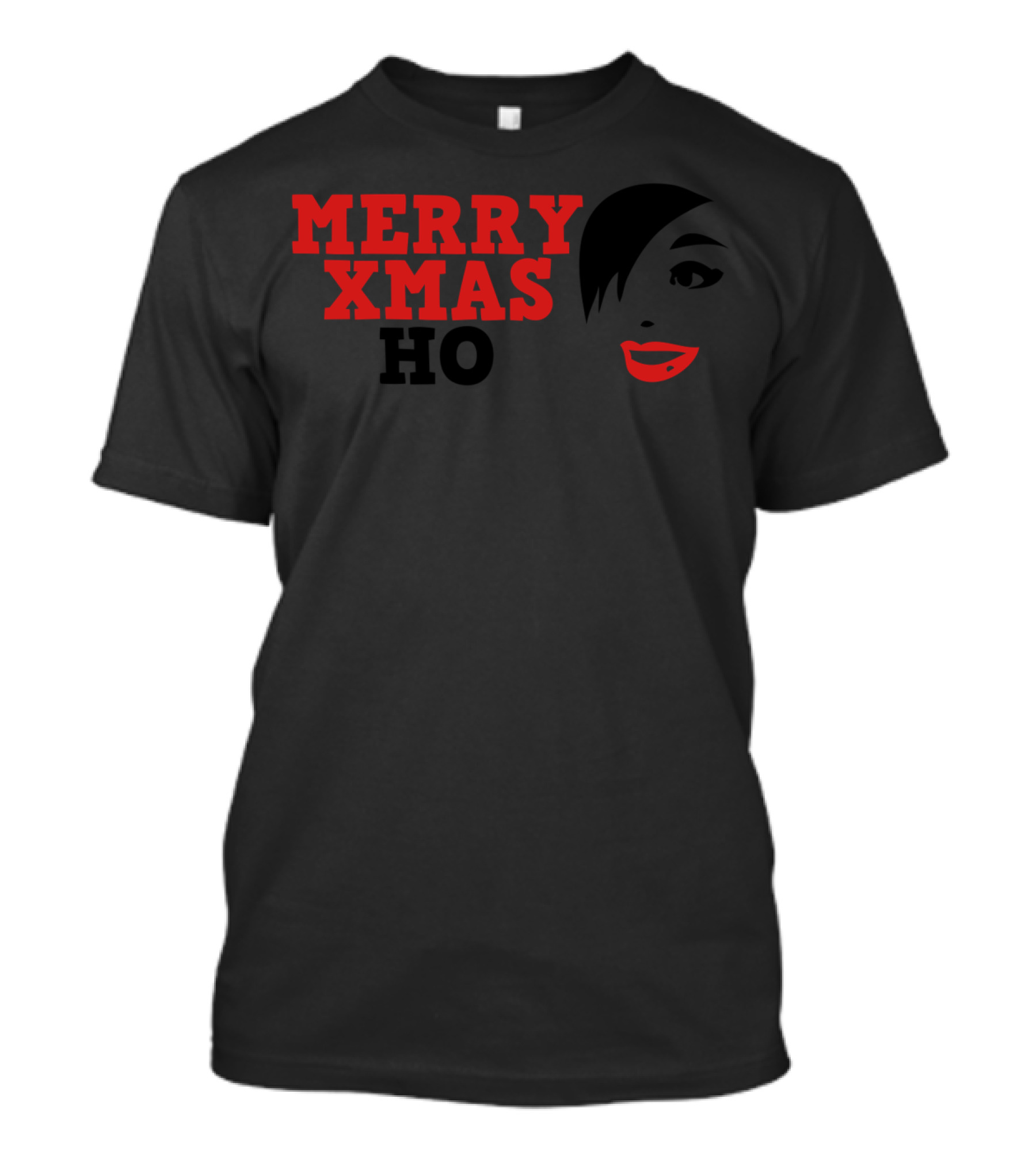 Merry Xmas Ho Comedy Insult With Red Lips And Black Hair T-Shirt