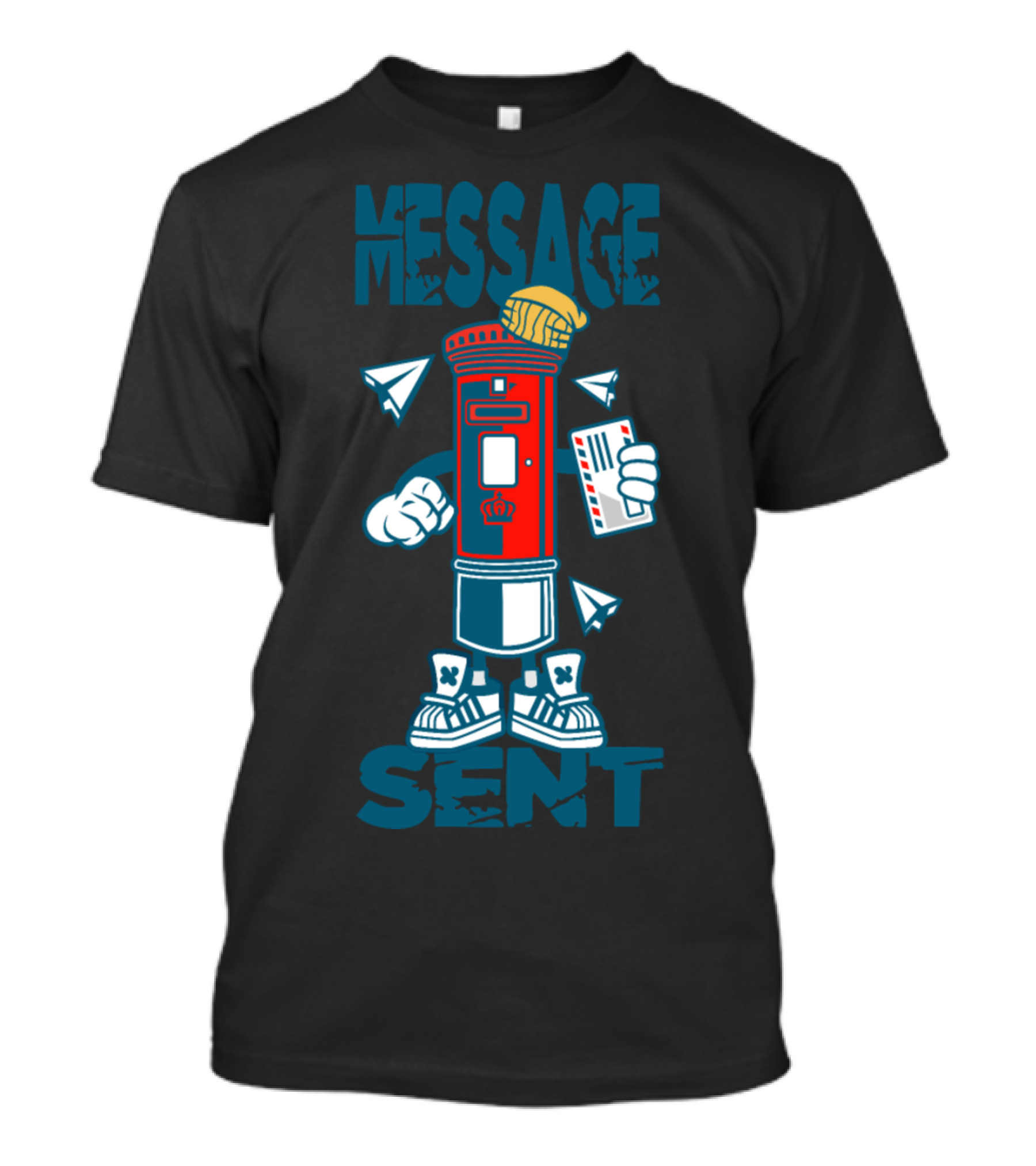 Message Sent Cartoon Post Box With Air Mail Letter And Paper Planes T-Shirt