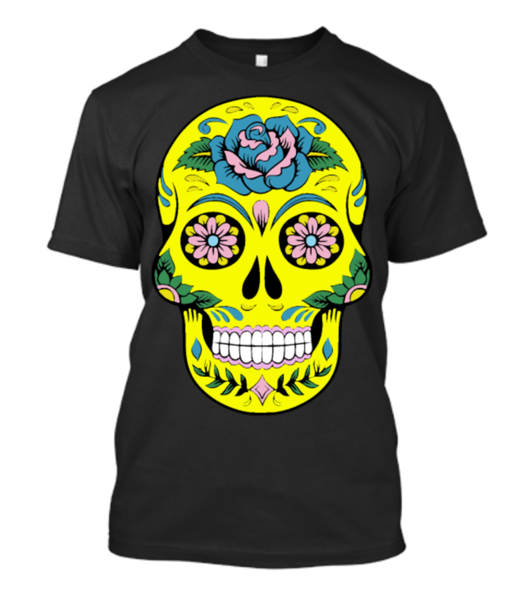 Colorful Day Of The Dead Skull With Floral T-Shirt