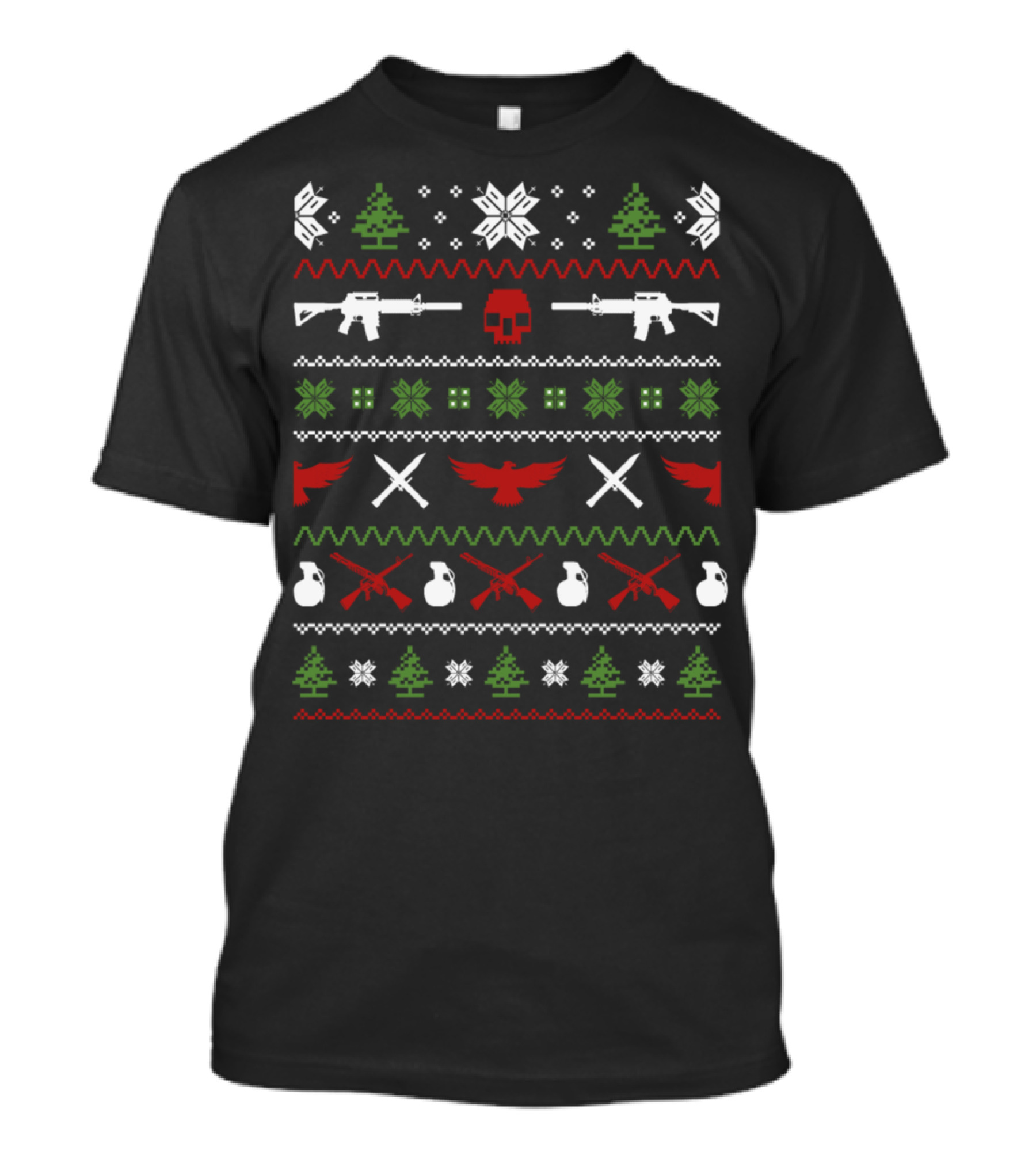 Militarymilitary Guns Awesome Skull Trees Snowflakes T-Shirt