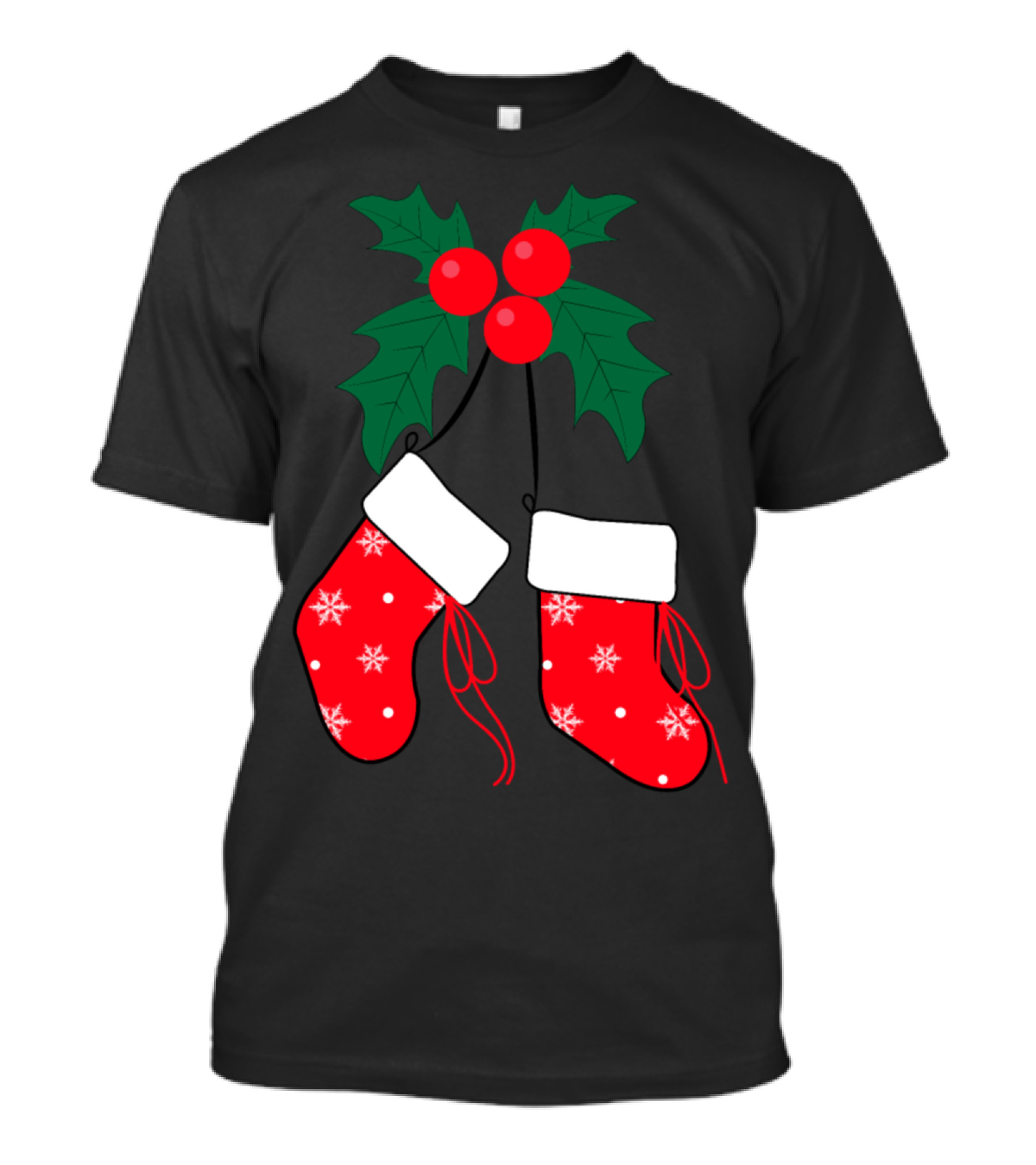 Mistletoe Red Socks Christmas Snowflakes T-Shirt
