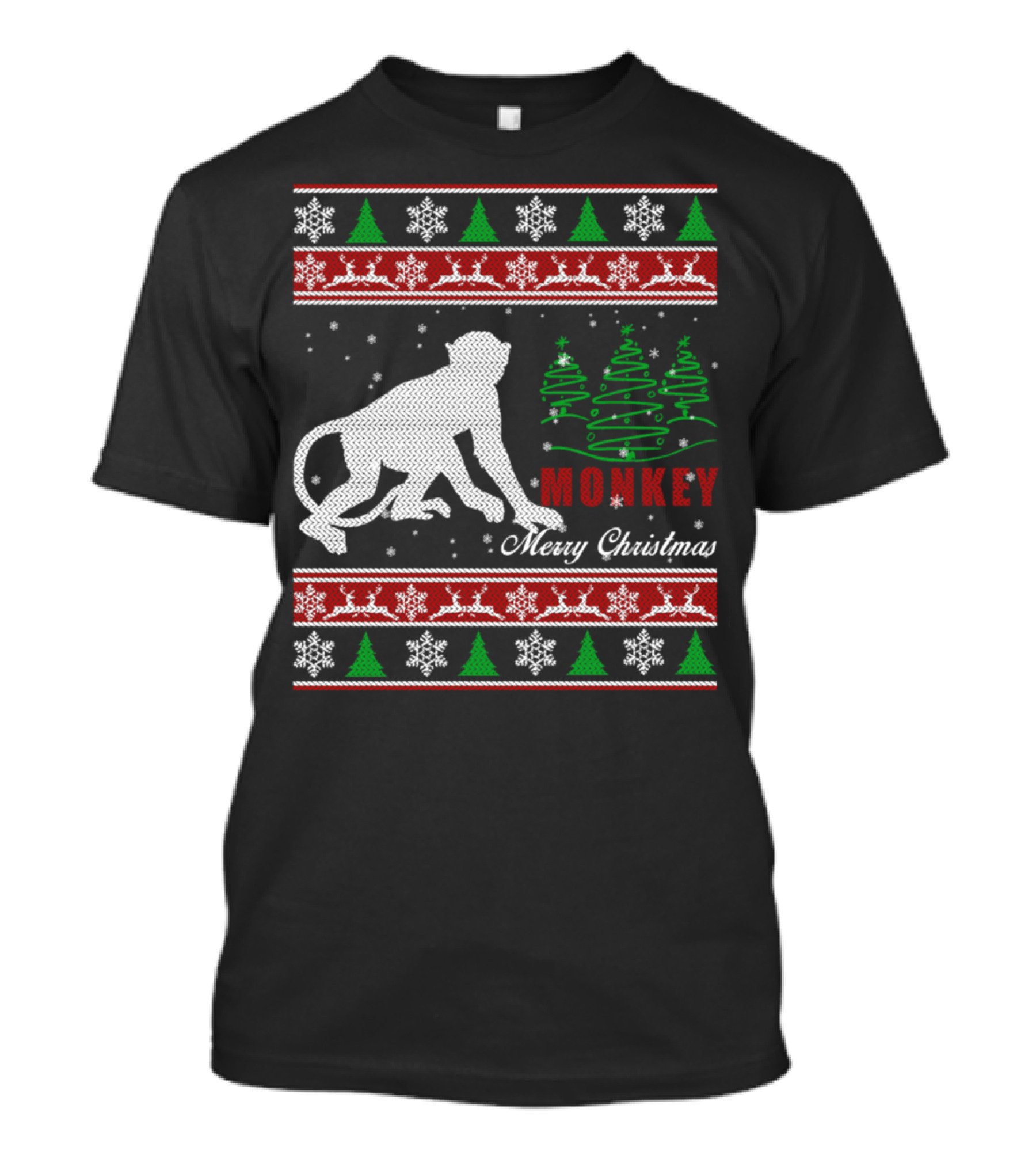 Monkey Merry Christmas Snowflakes Trees T-Shirt