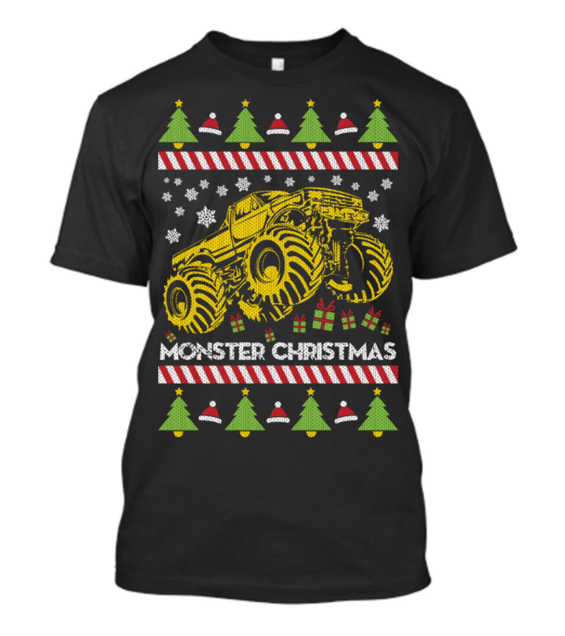 Monster Christmas Truck Ugly Sweater Style Holiday T-Shirt