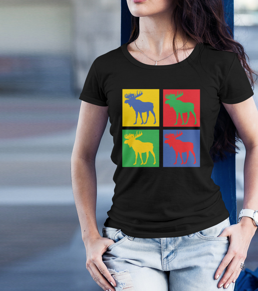 Moose Pop Art Style Colorful Quadrant T-Shirt