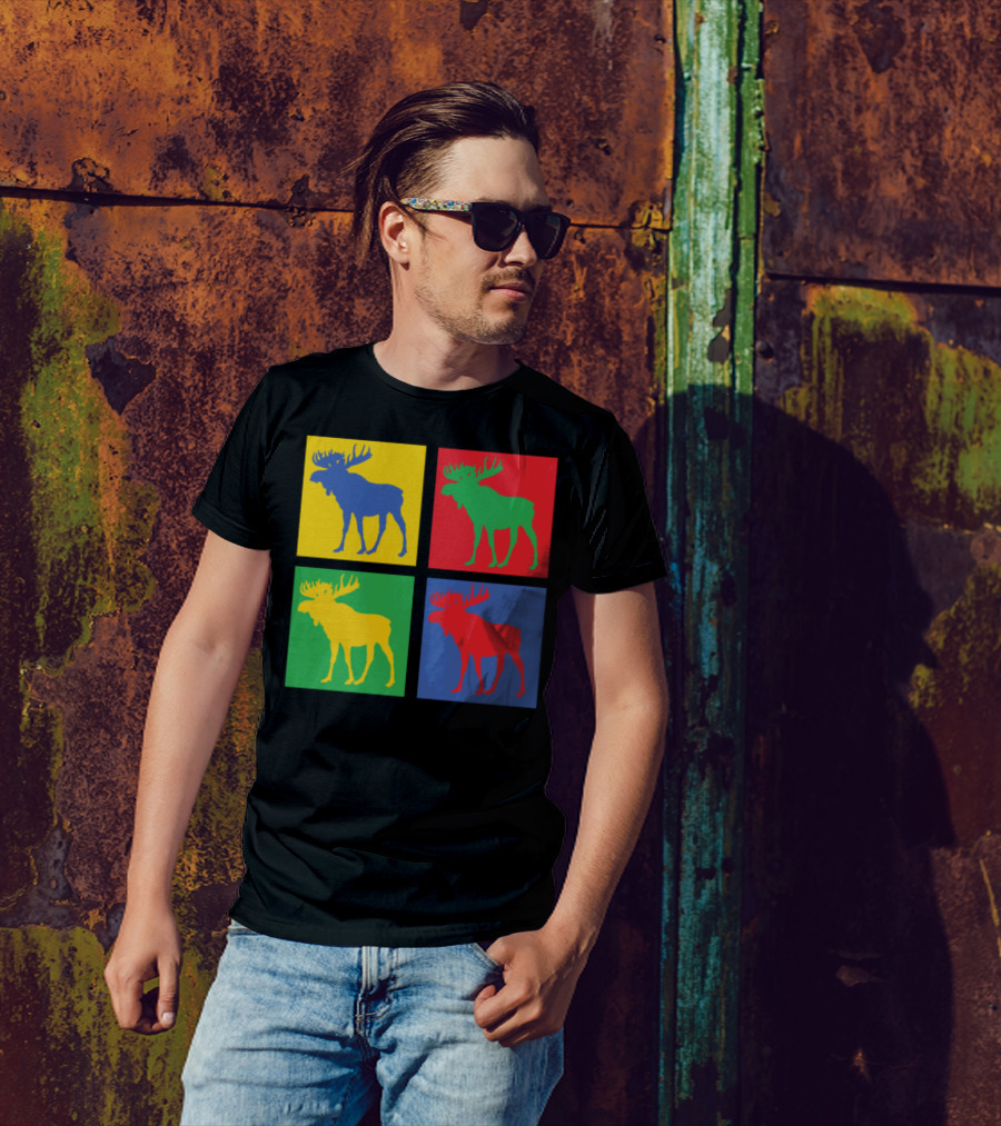 Moose Pop Art Style Colorful Quadrant T-Shirt