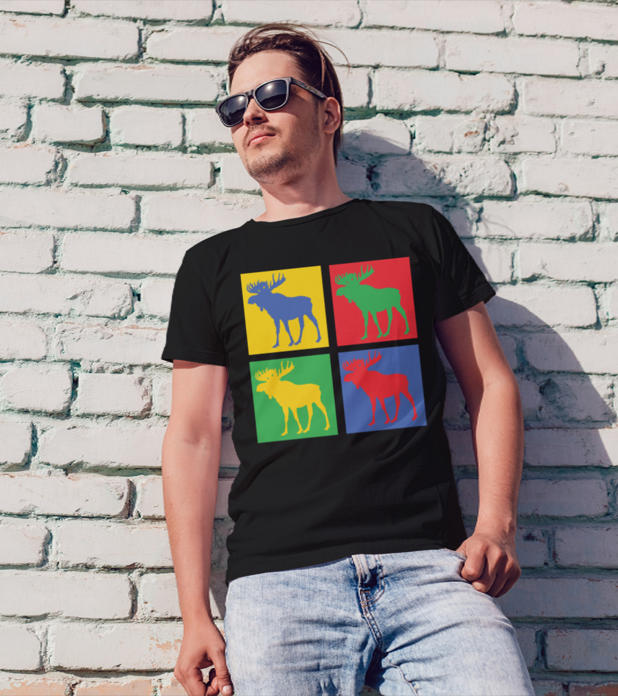 Moose Pop Art Style Colorful Quadrant T-Shirt