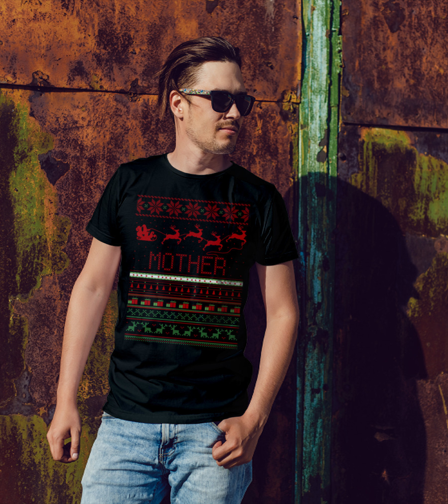Mother Reindeer Sleigh Ugly Christmas T-Shirt
