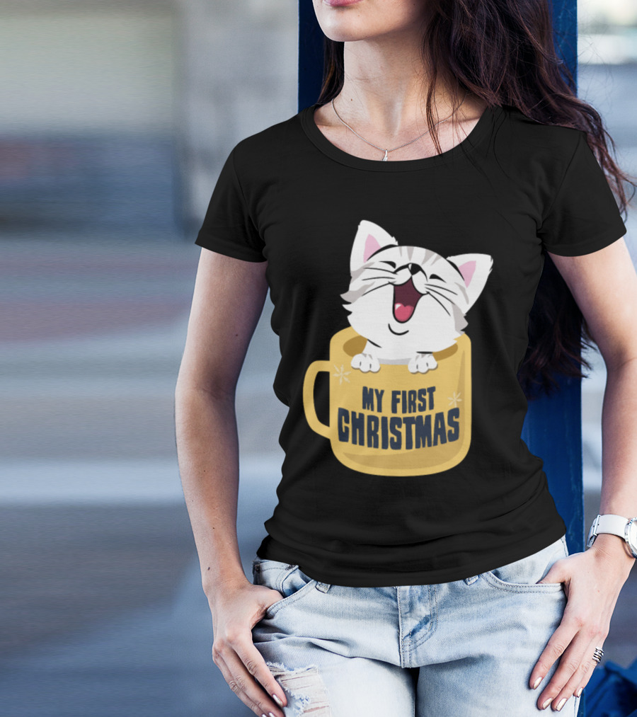 My First Christmas Cat In Coffee Mug T-Shirt